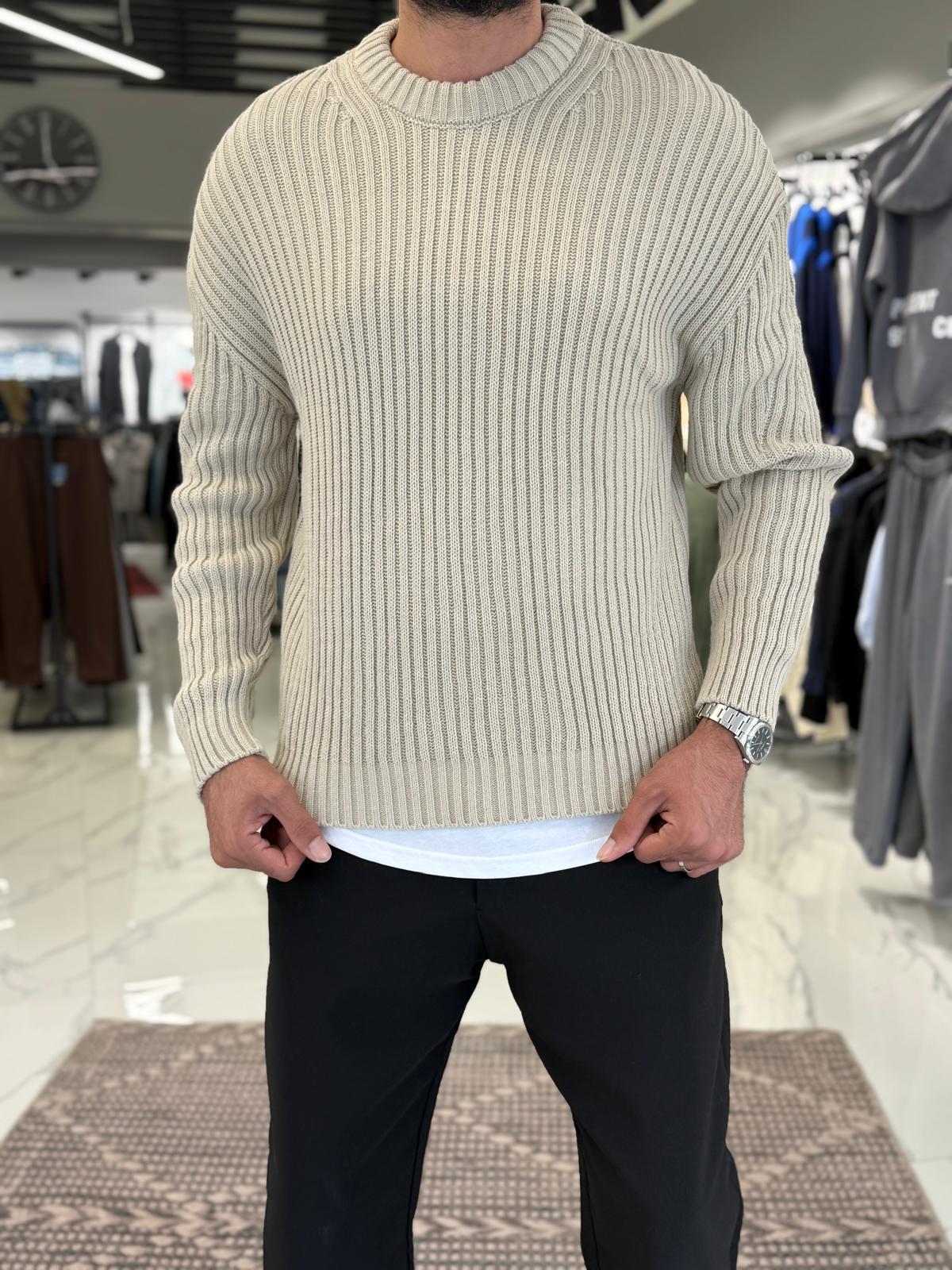 Oversize Kalıp Dolgun Örme Kazak Bej