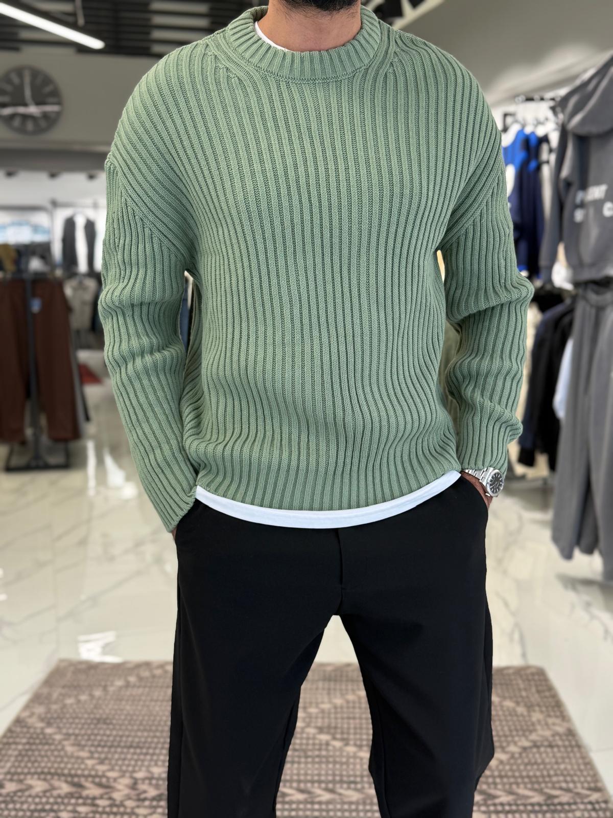 Oversize Kalıp Dolgun Örme Kazak Haki