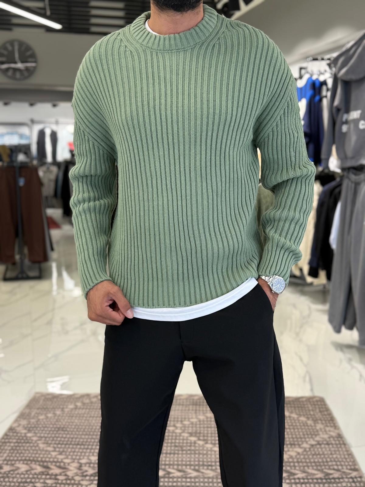 Oversize Kalıp Dolgun Örme Kazak Haki