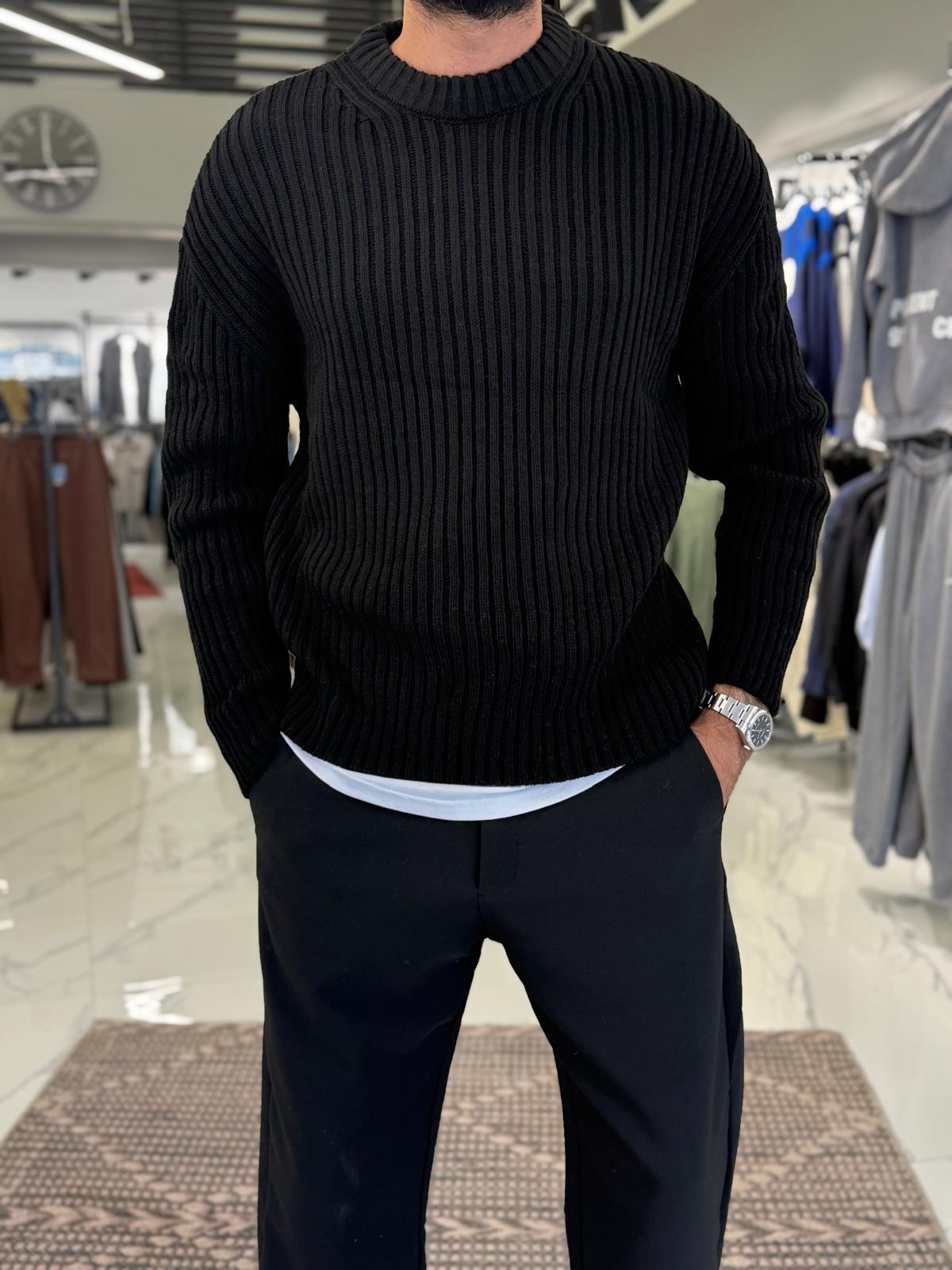 Oversize Kalıp Dolgun Örme Kazak Siyah