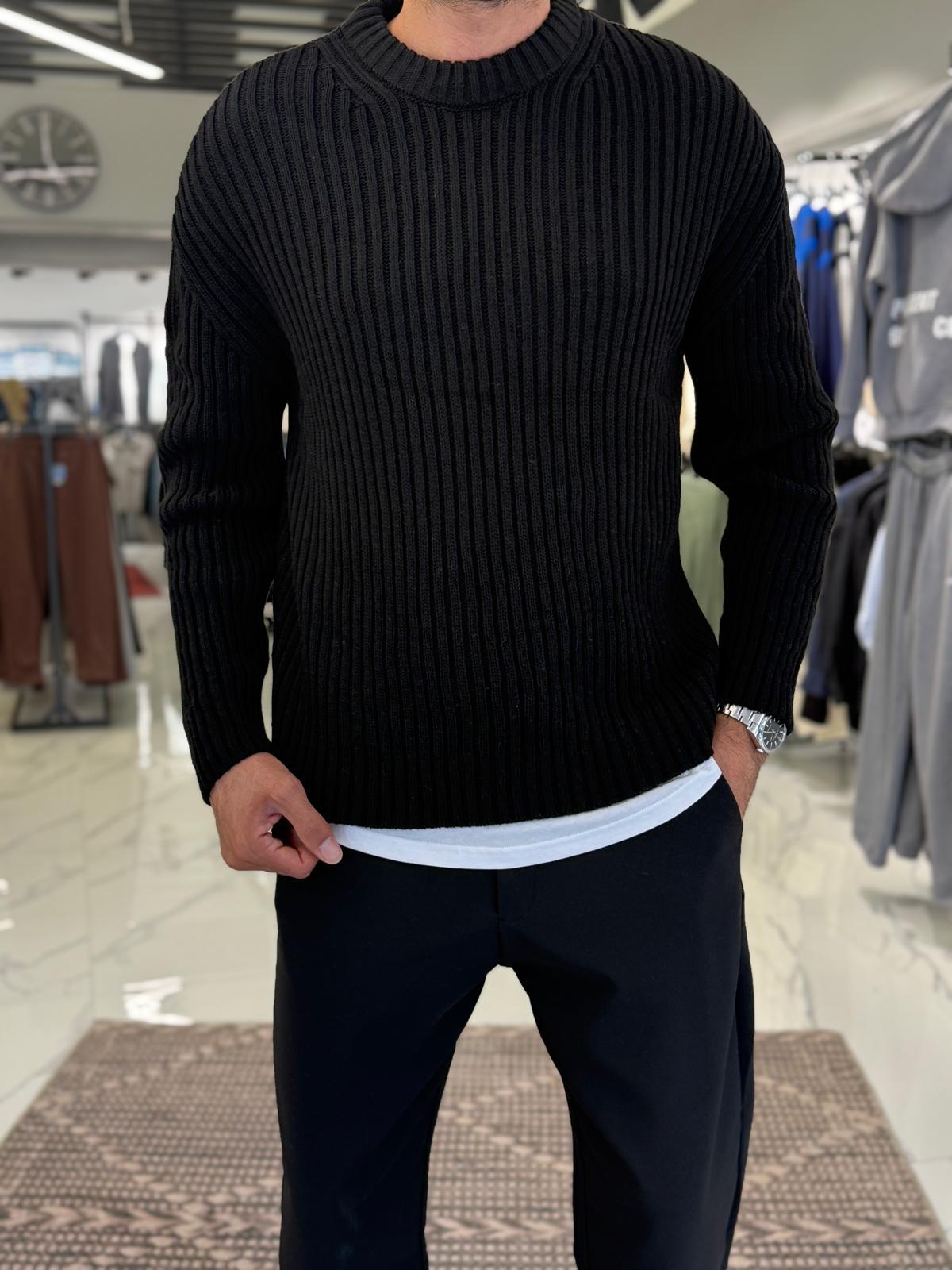 Oversize Kalıp Dolgun Örme Kazak Siyah