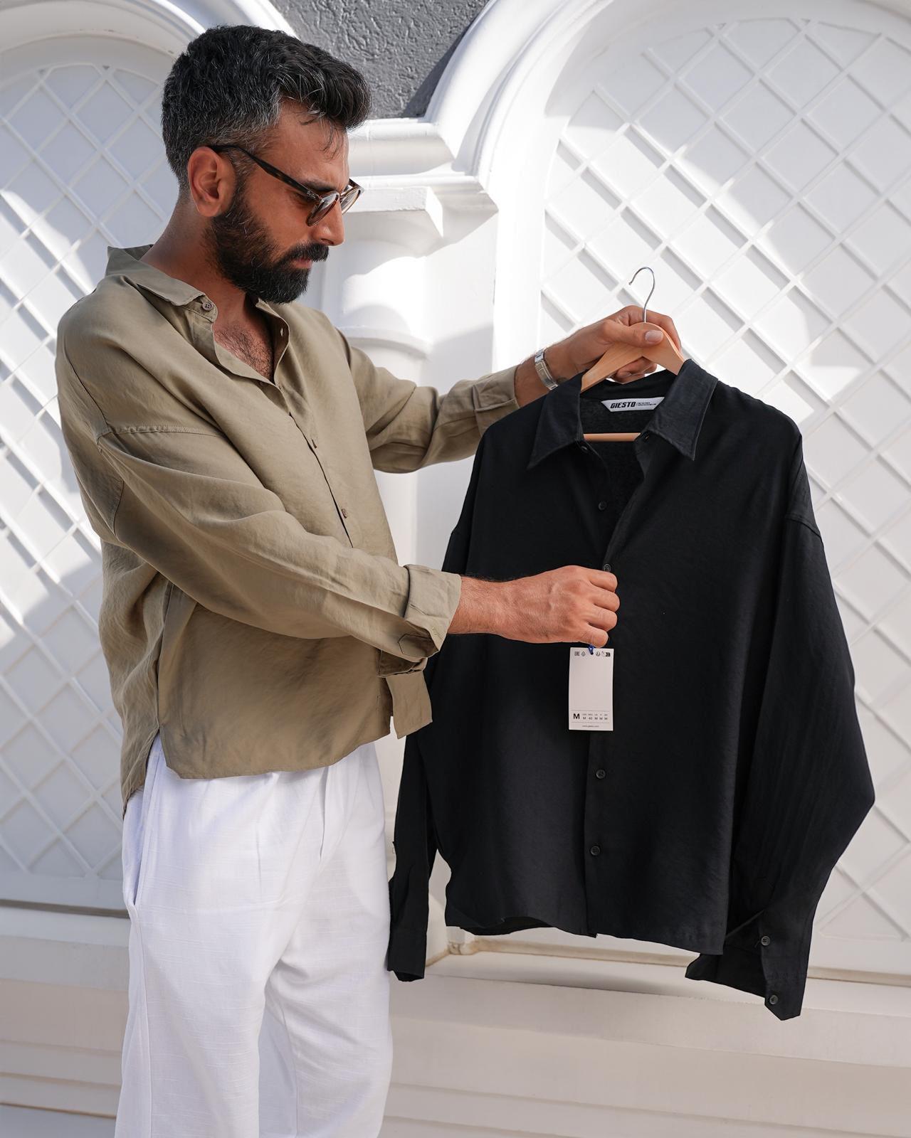 Oversize Tensel Kumaş Gömlek Haki