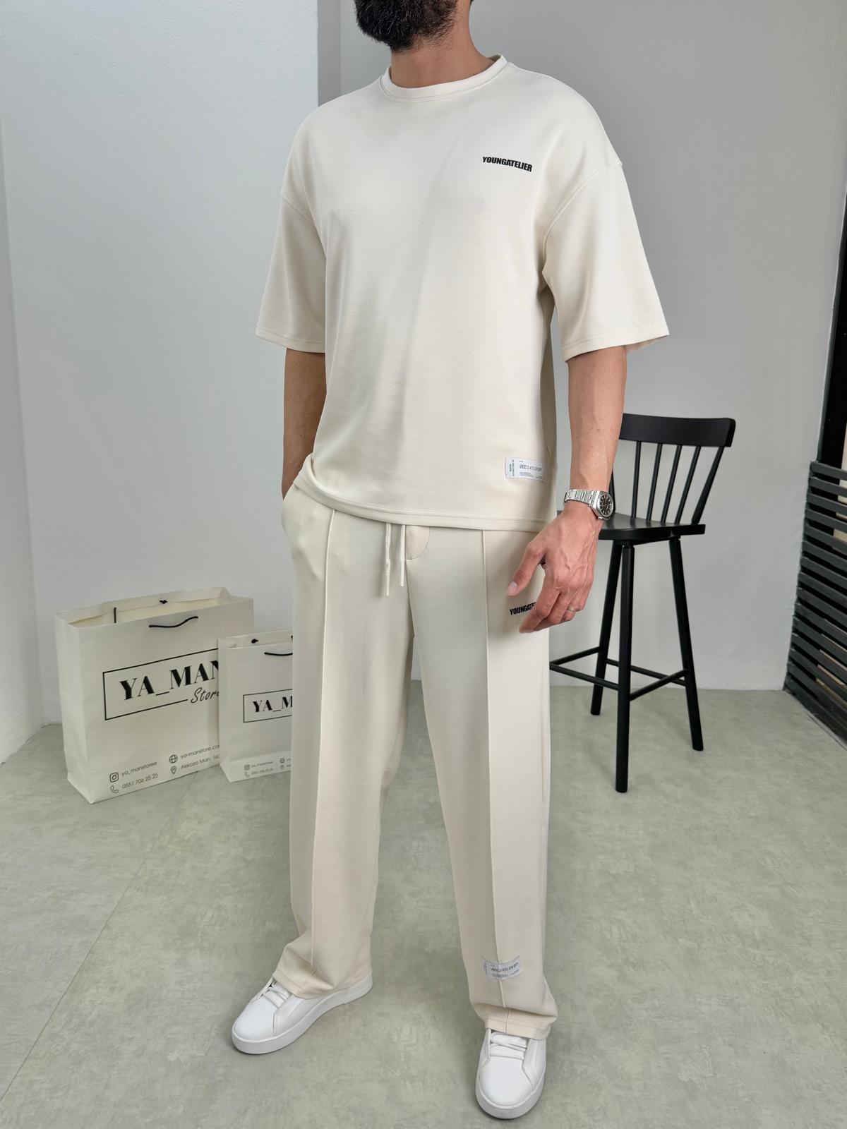 Oysh Kumaş Oversize Baskı Detaylı Takım Bej