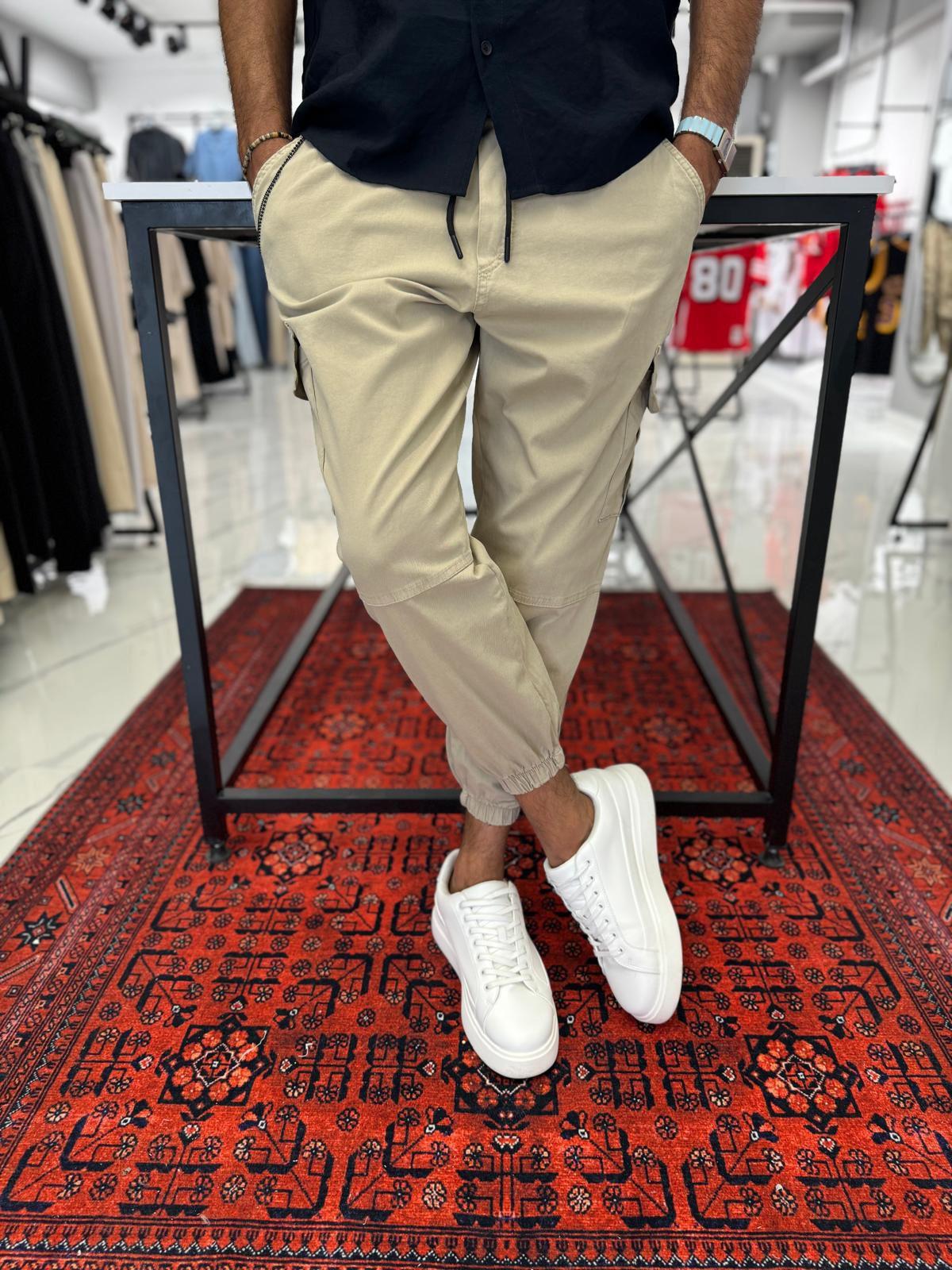 Paça Lastik Jogger Krem