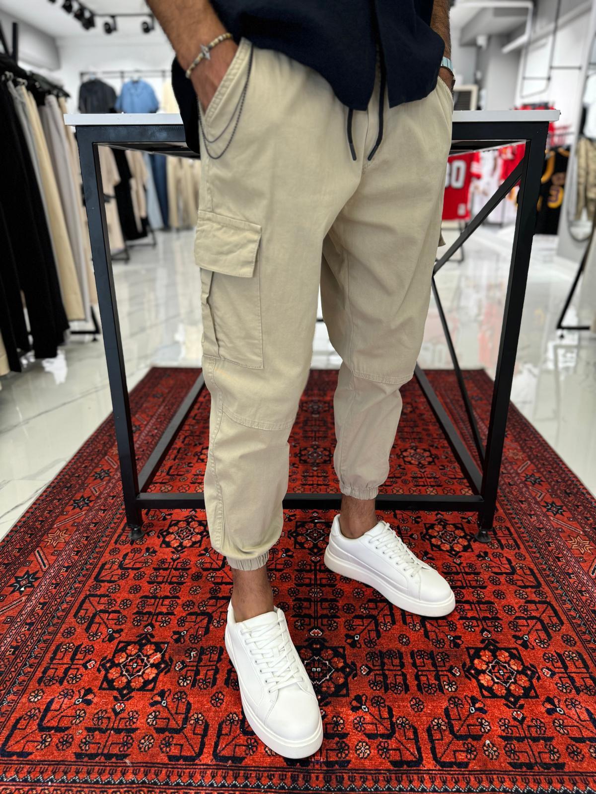 Paça Lastik Jogger Krem