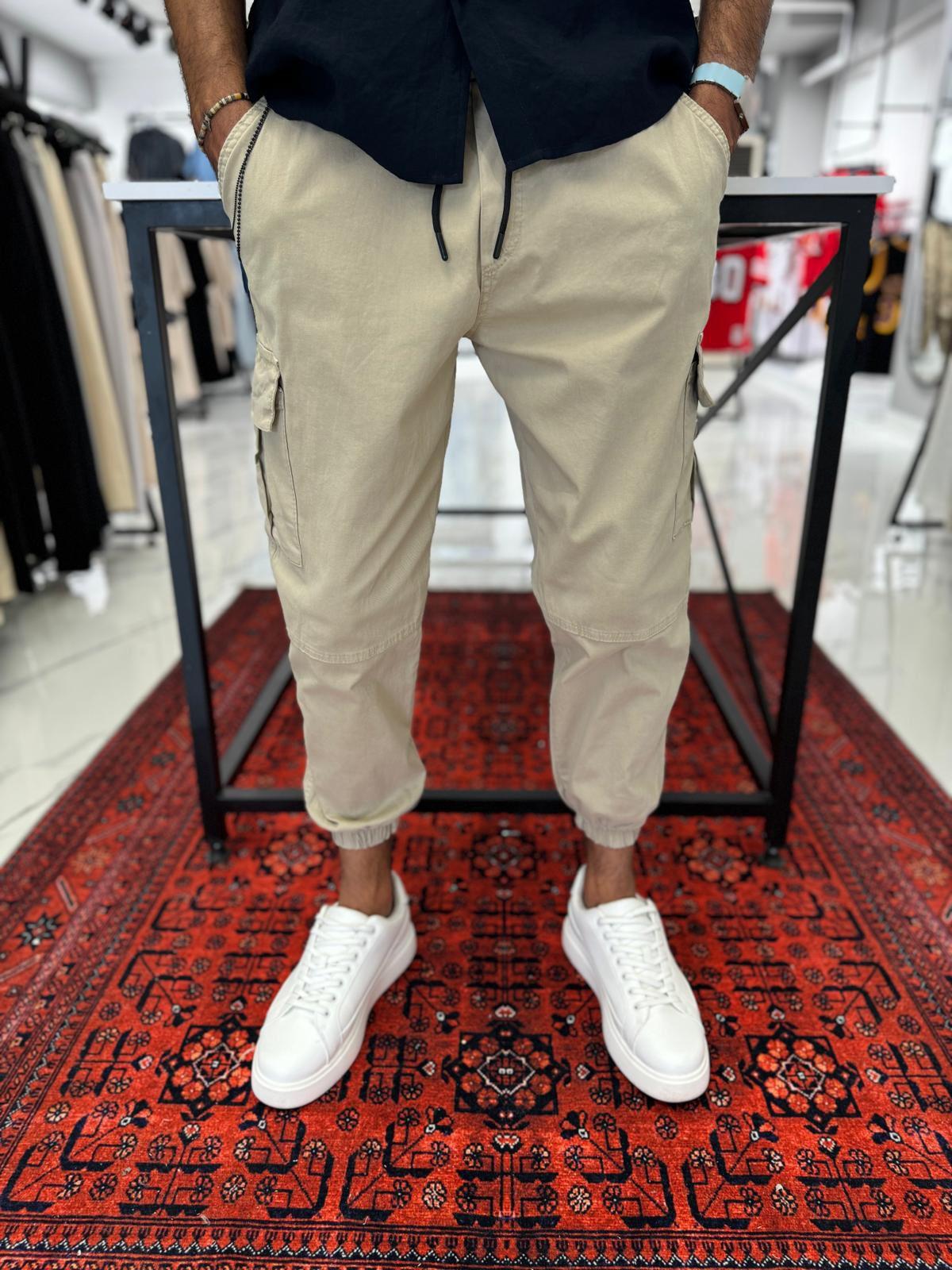 Paça Lastik Jogger Krem