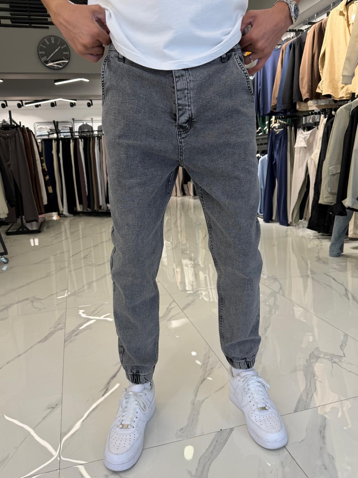 Paça Lastik Kot Pantolon Gri