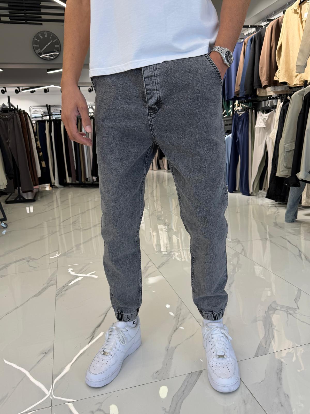 Paça Lastik Kot Pantolon Gri