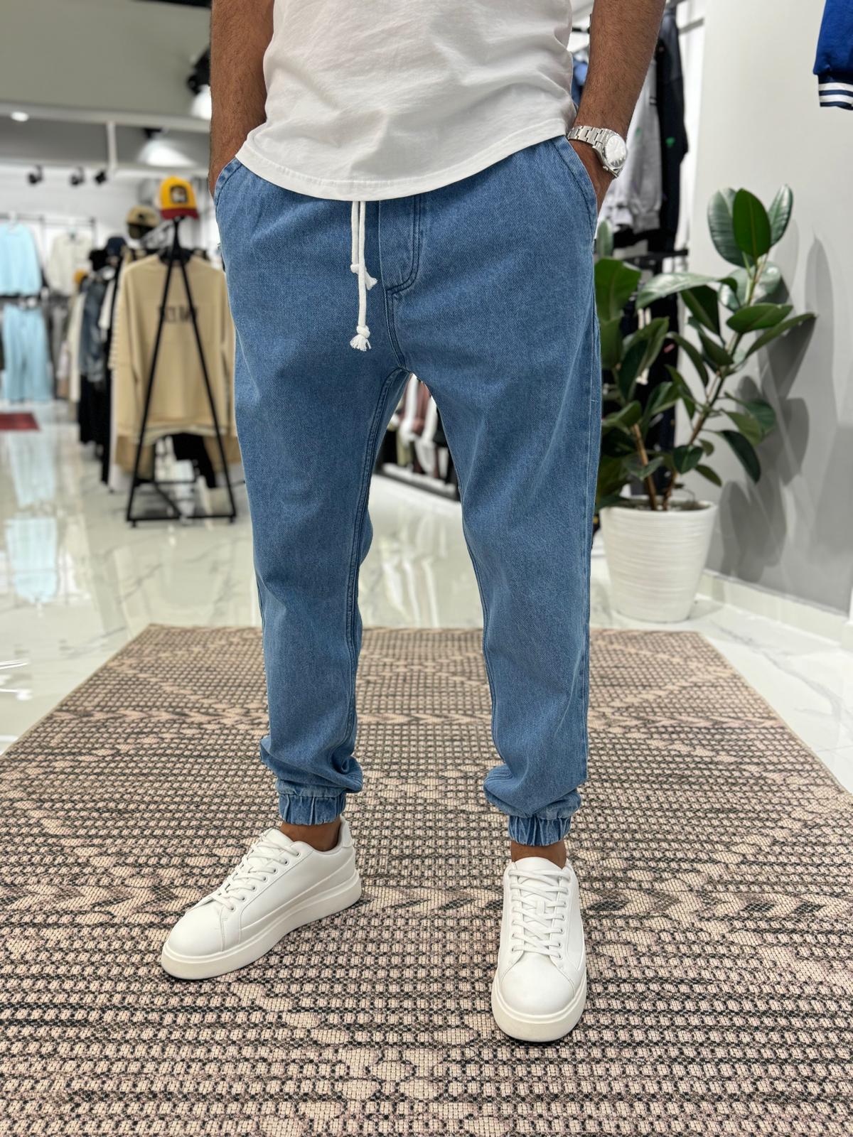 Paça Lastik Kot Pantolon Mavi