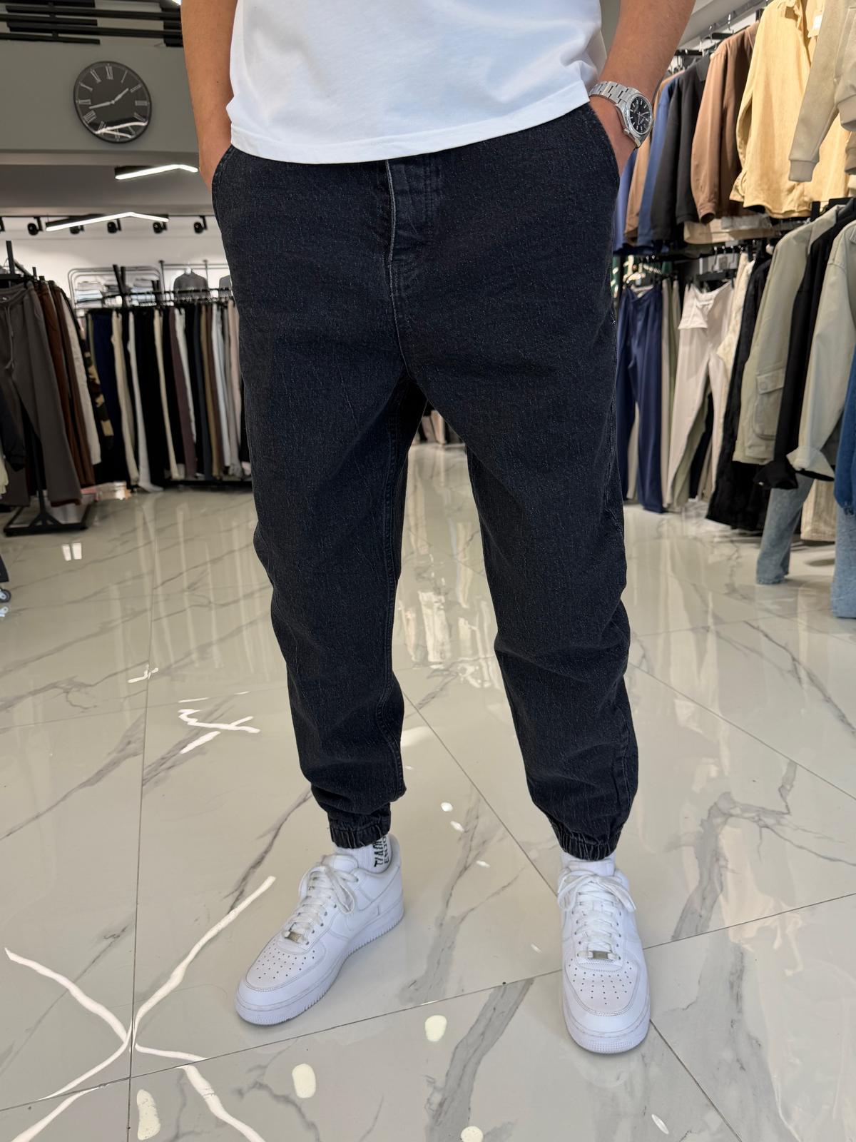 Paça Lastik Kot Pantolon Siyah