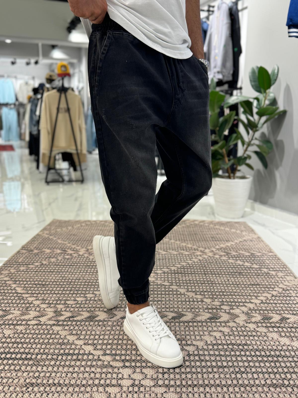 Paça Lastik Kot Pantolon Siyah