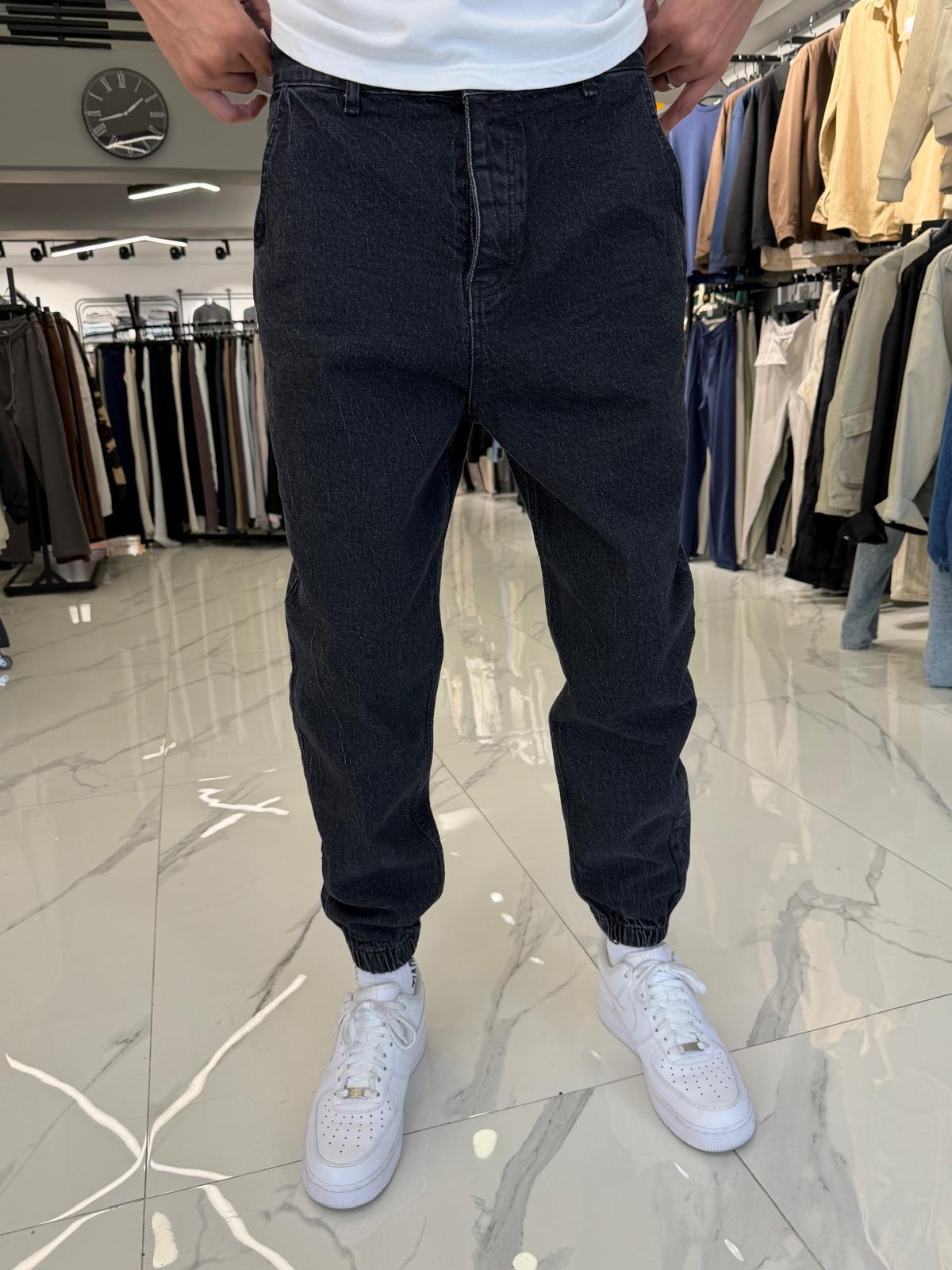 Paça Lastik Kot Pantolon Siyah