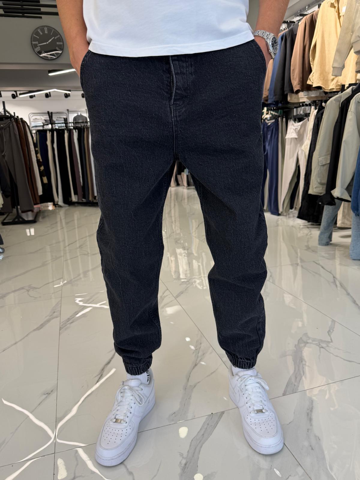 Paça Lastik Kot Pantolon Siyah