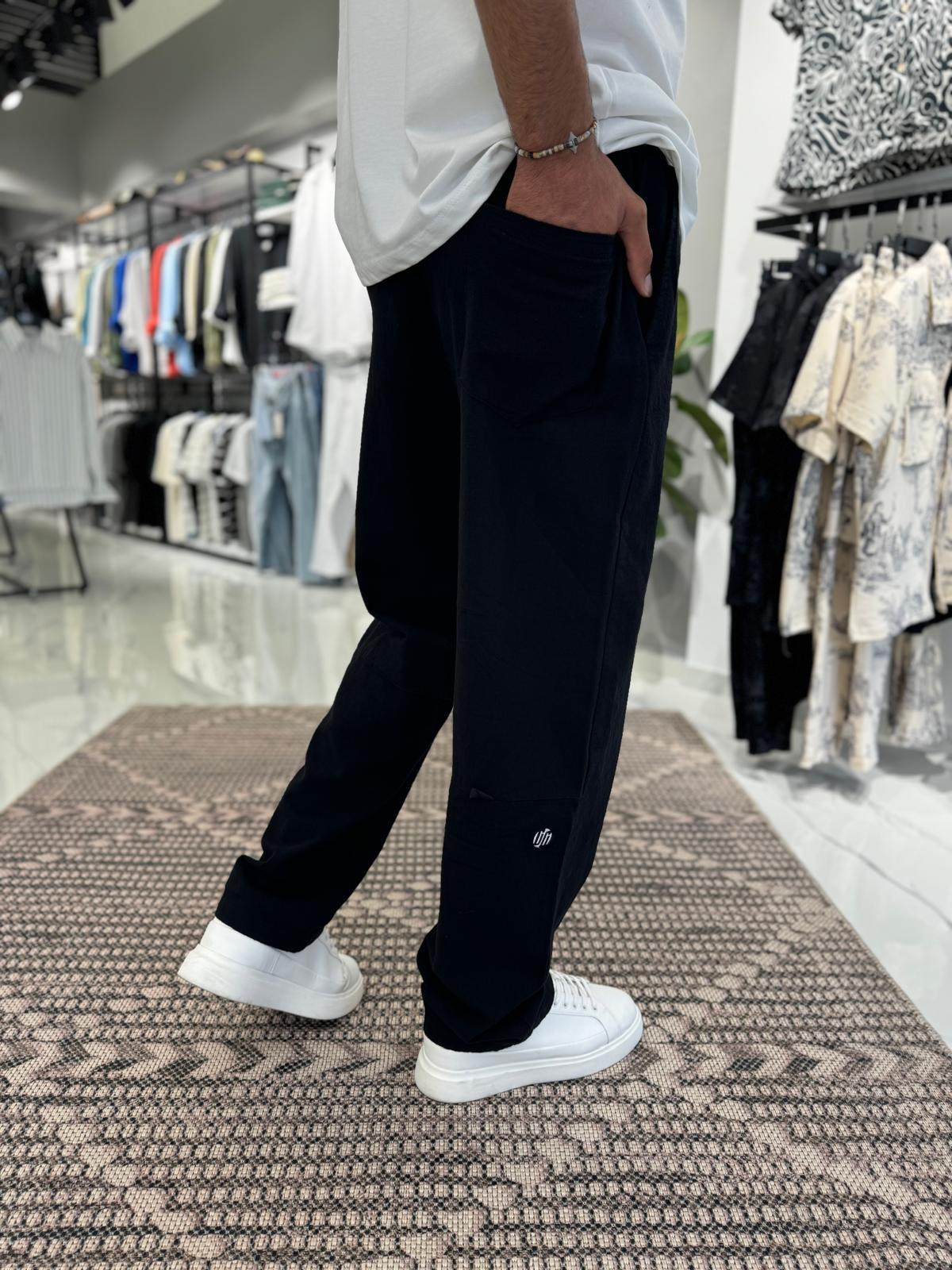 Paça Nakış Detay Keten Pantolon