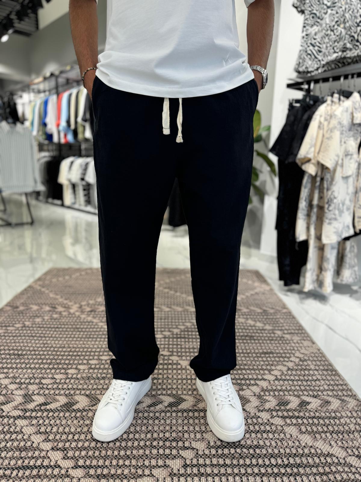 Paça Nakış Detay Keten Pantolon