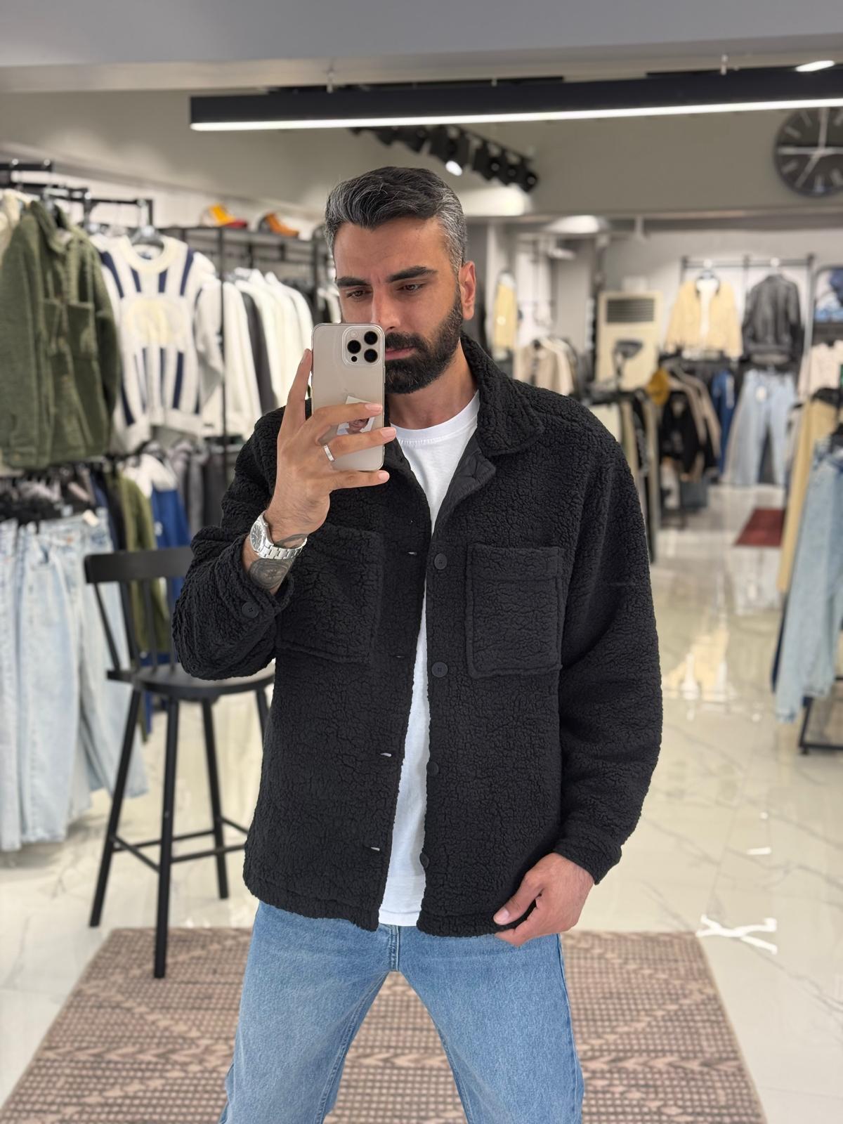 Peluş Gömlek Ceket Siyah