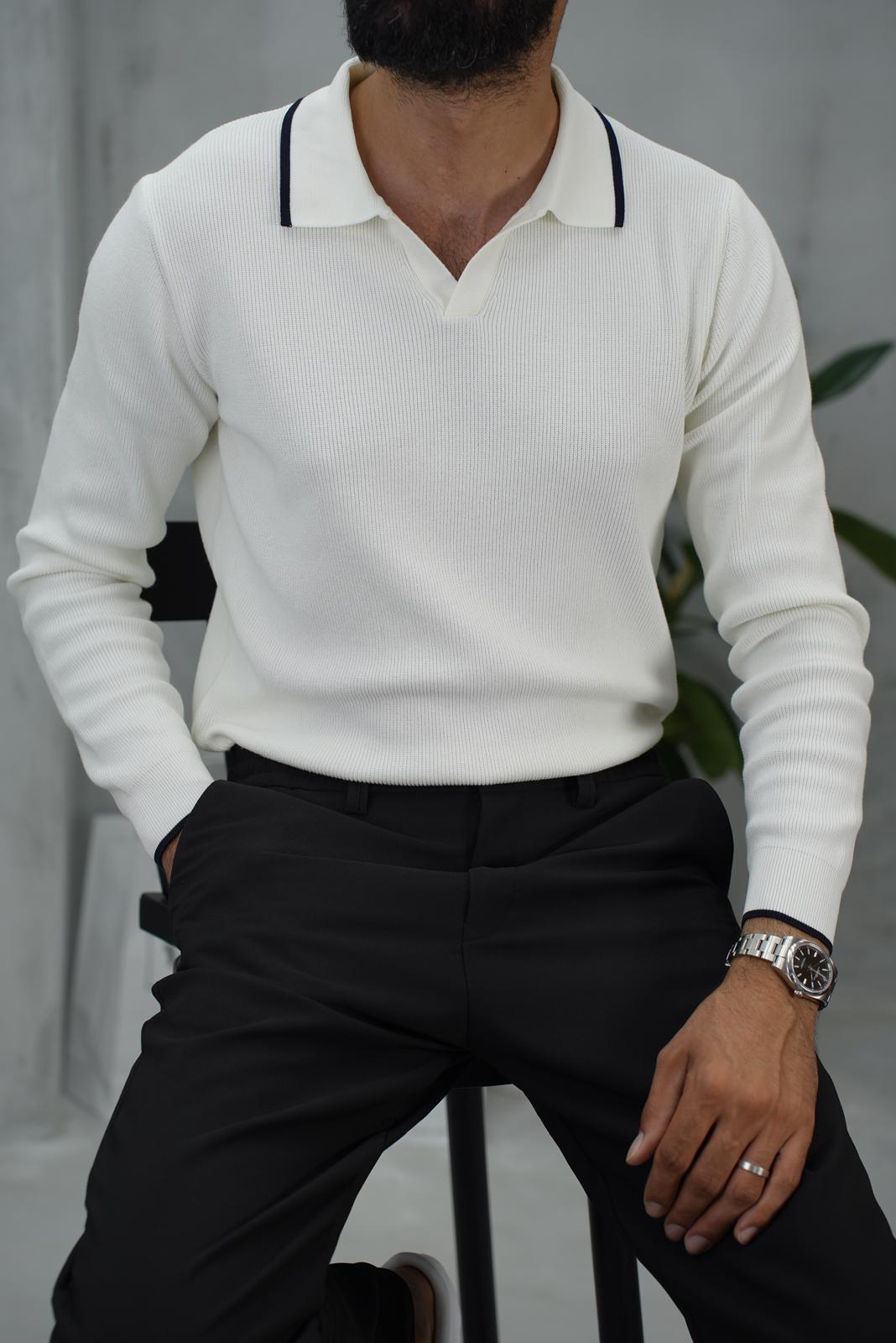 Polo Yaka Triko Beyaz