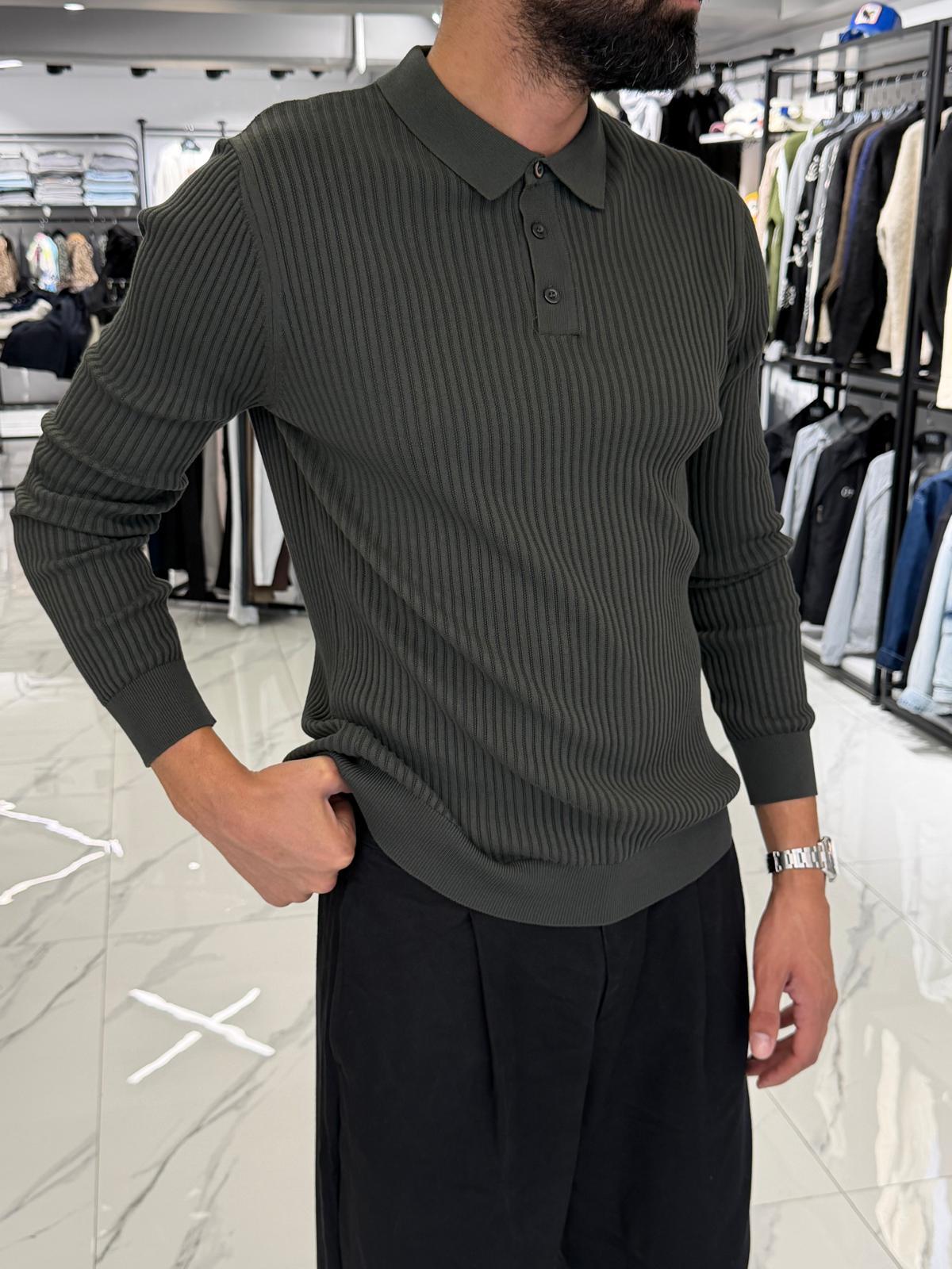 Polo Yaka Triko Kazak Haki