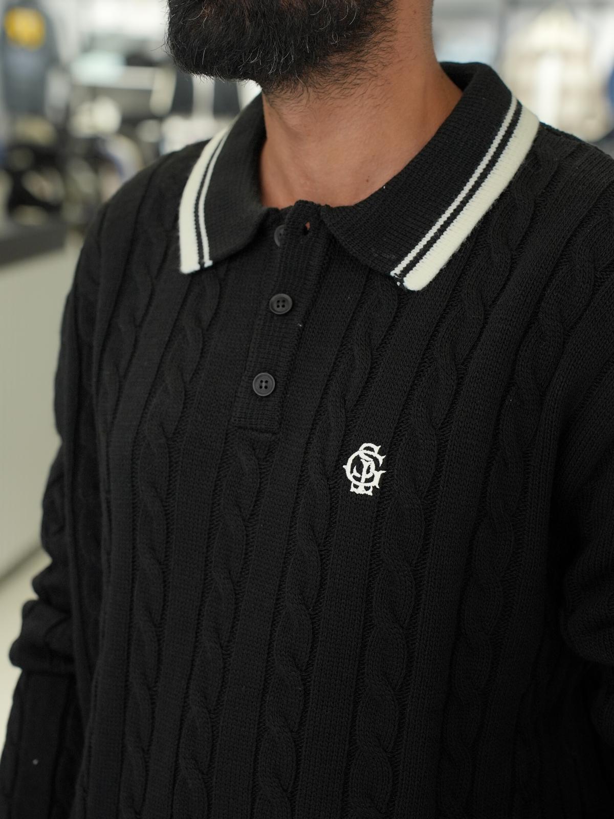Polo Yaka Triko Kazak Siyah