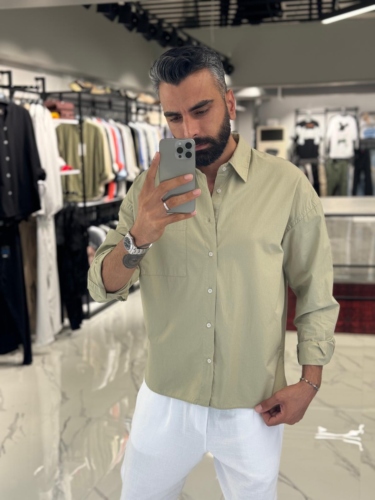 Poplin Keten Gömlek Haki