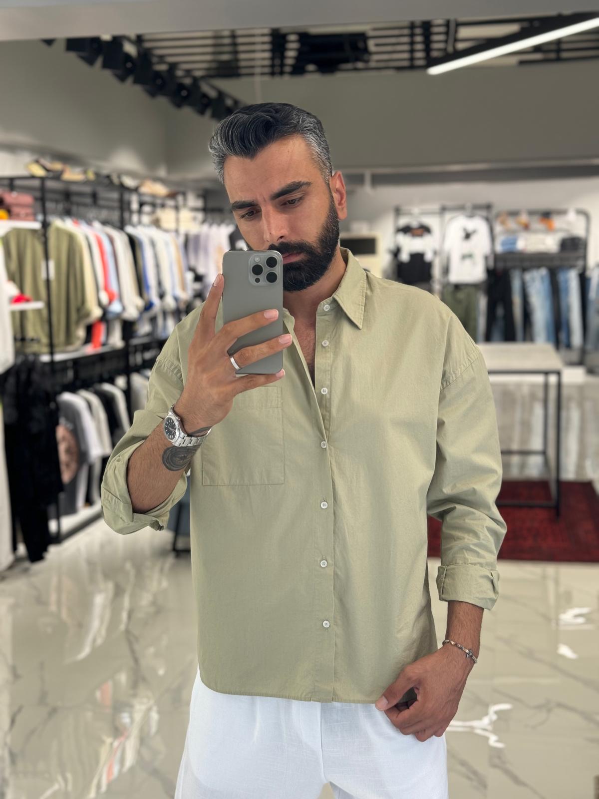 Poplin Keten Gömlek Haki