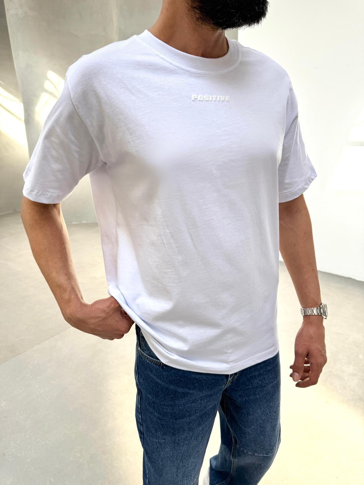 Positive Baskılı Oversize T-Shirt Beyaz
