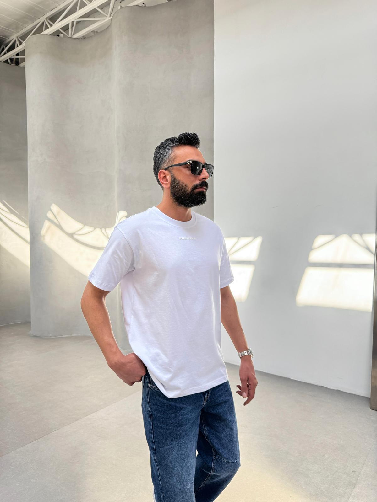 Positive Baskılı Oversize T-Shirt Beyaz