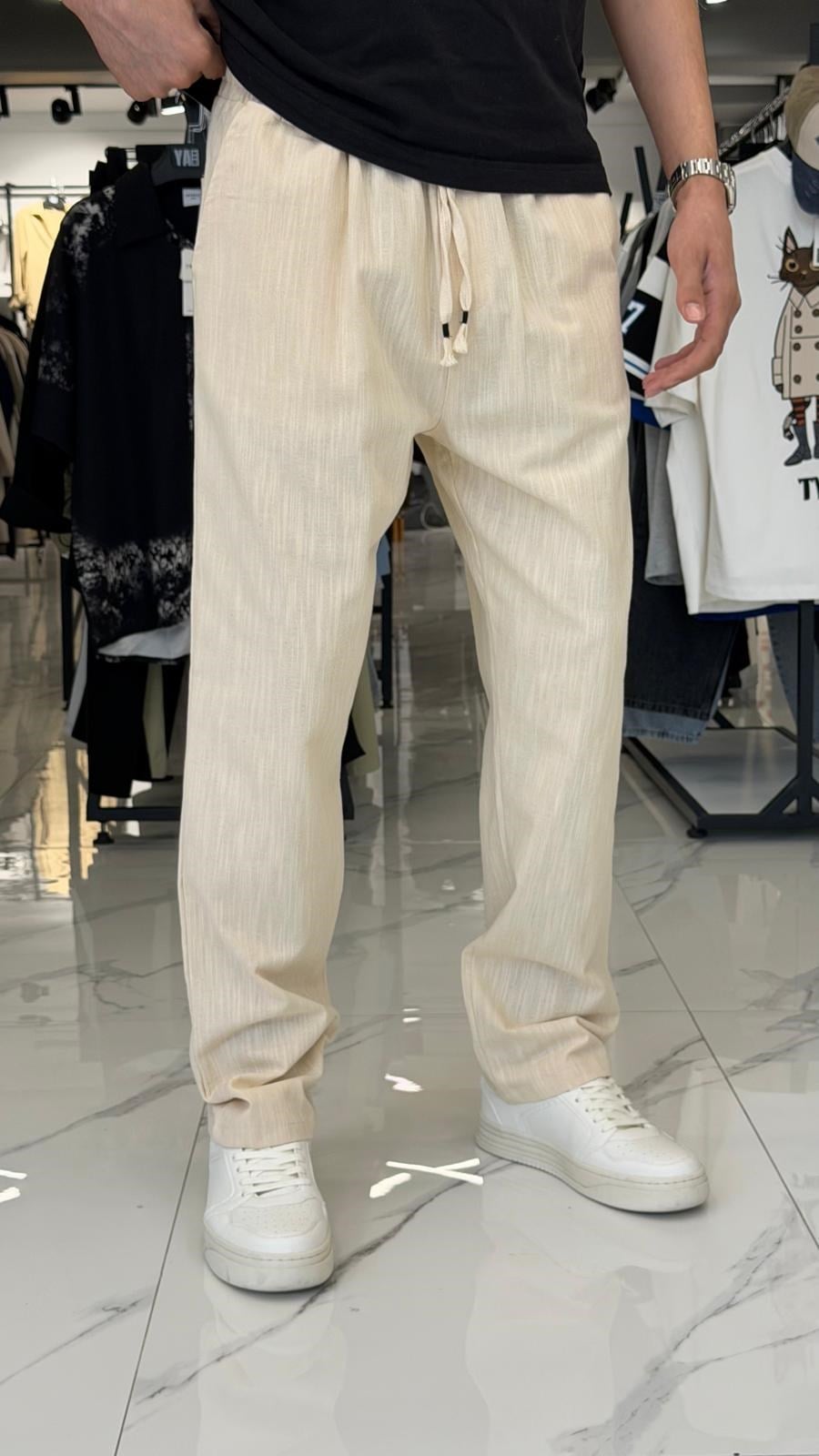 Premium Keten Pantolon Bej