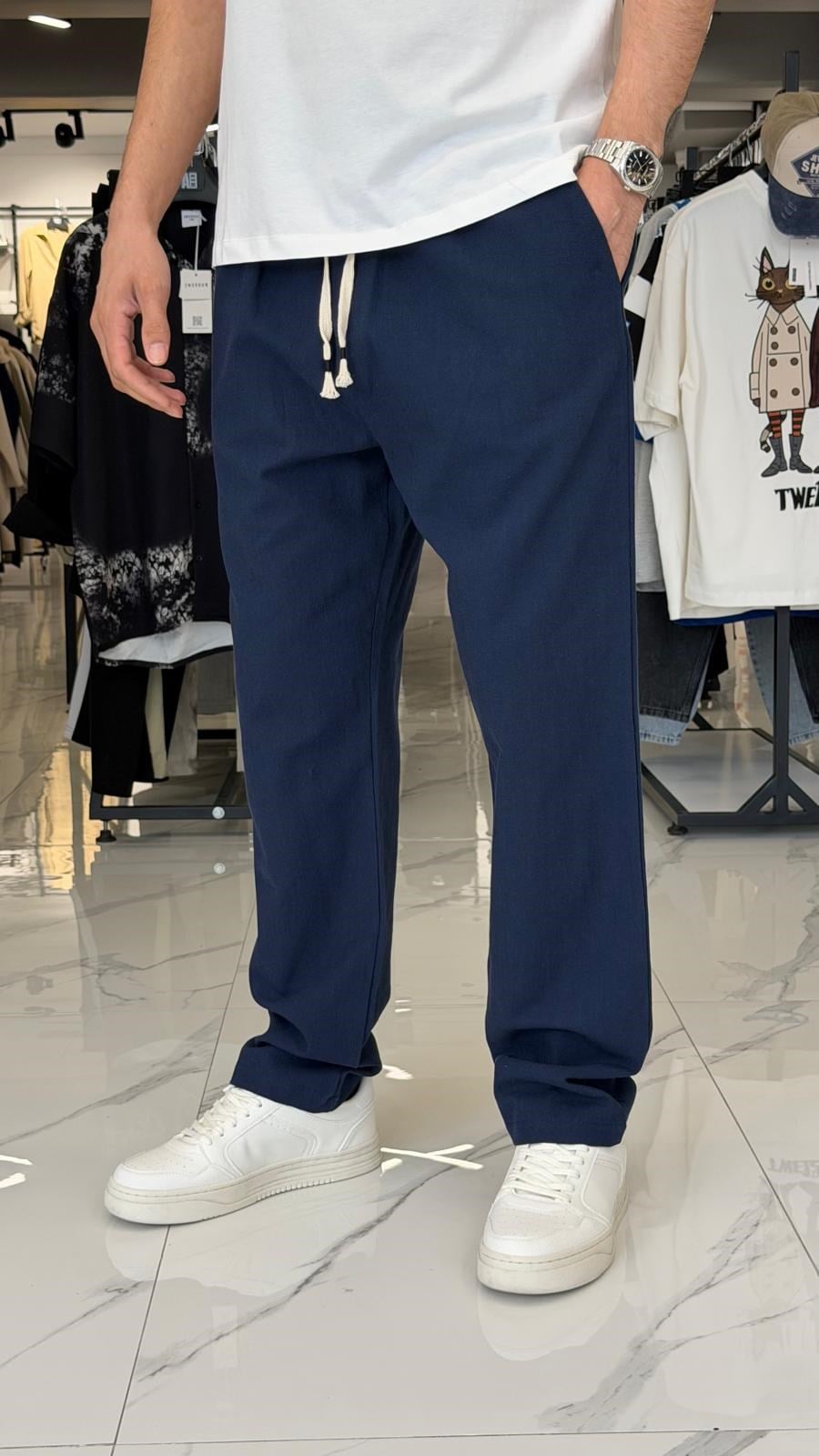 Premium Keten Pantolon Lacivert