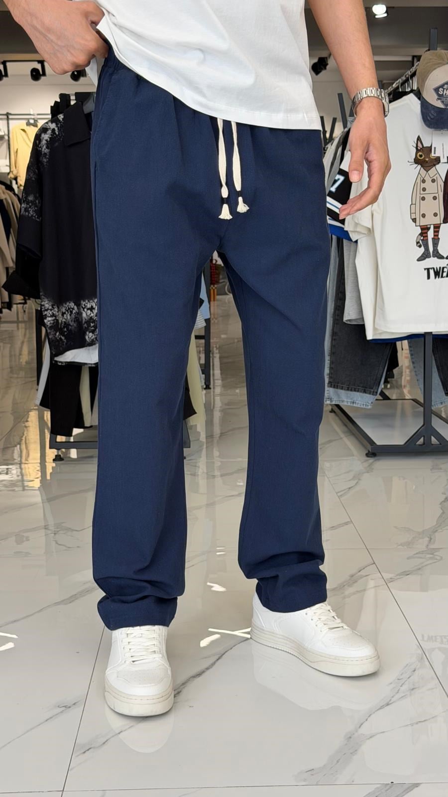 Premium Keten Pantolon Lacivert