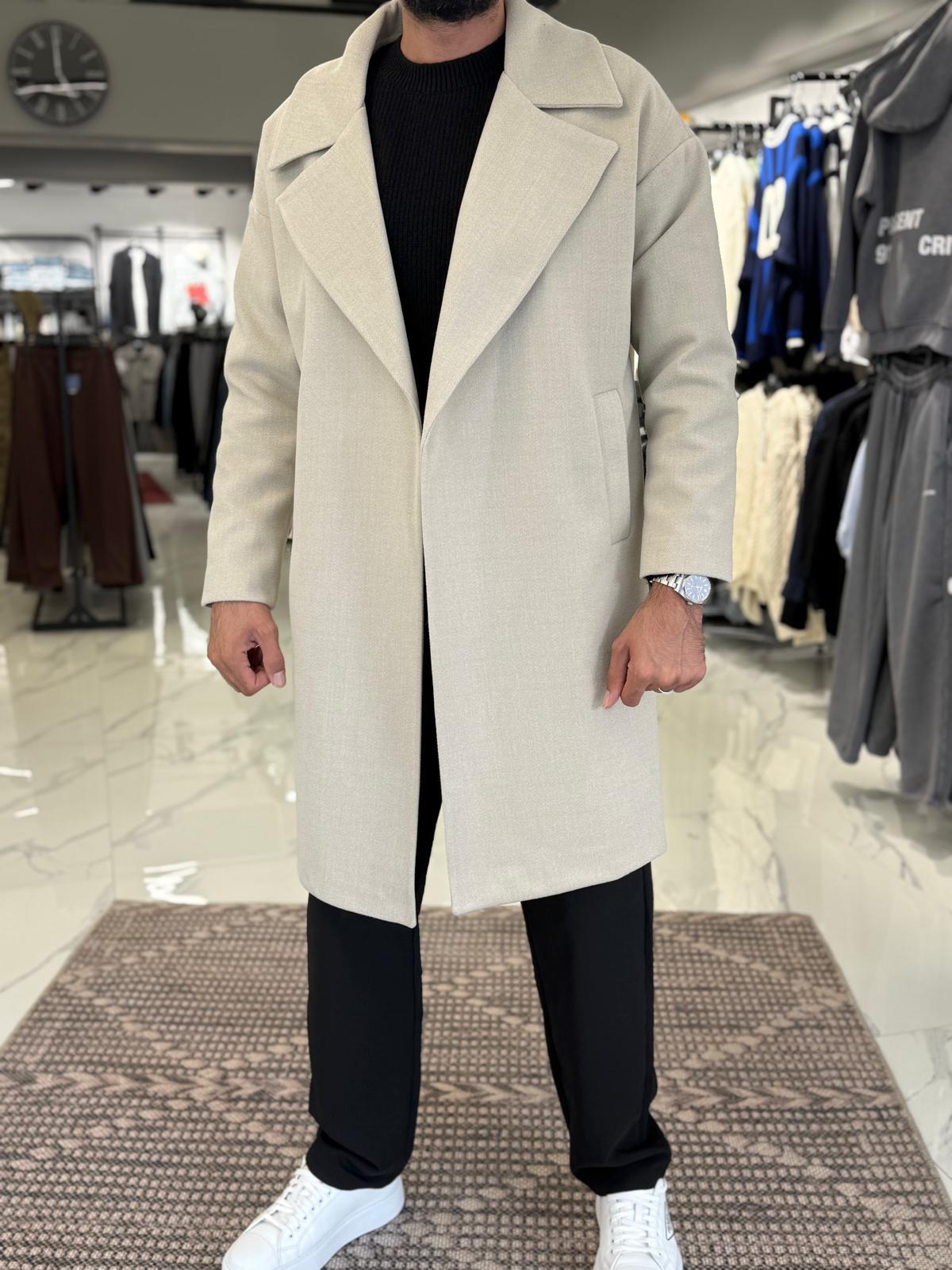 Premium Oversize Kaşe Kaban Bej