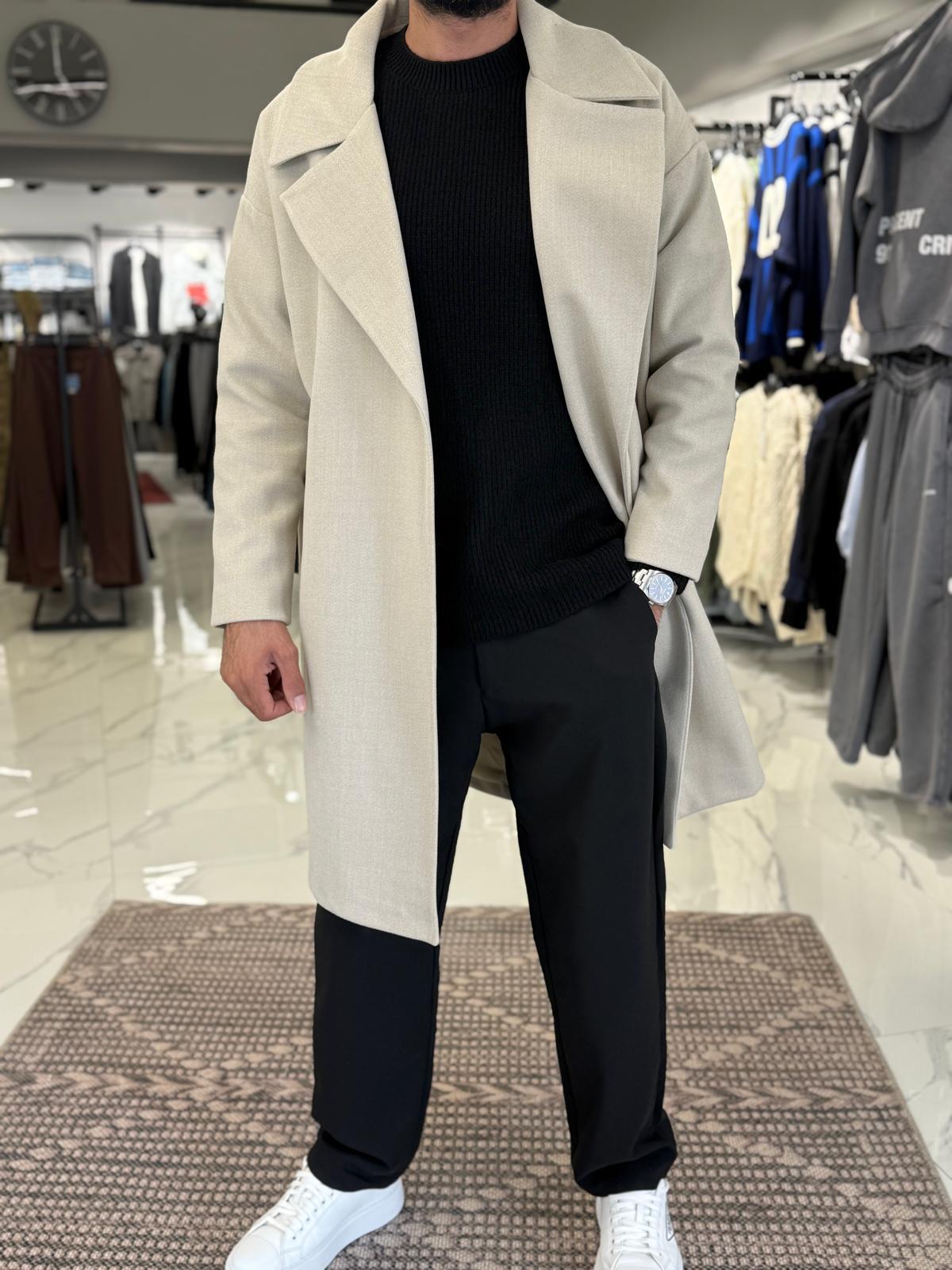 Premium Oversize Kaşe Kaban Bej