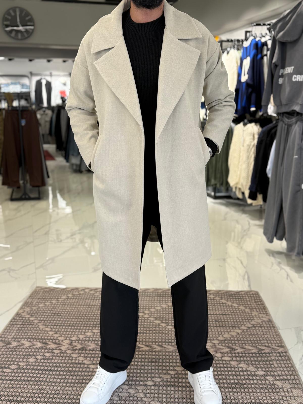 Premium Oversize Kaşe Kaban Bej