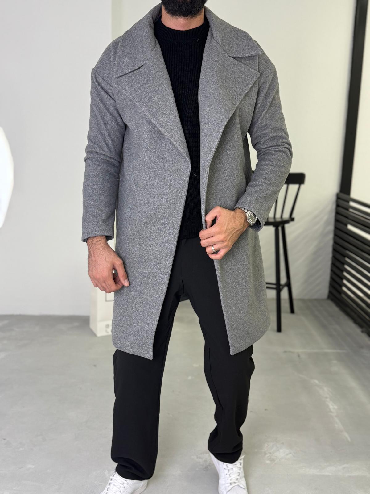 Premium Oversize Kaşe Kaban Gri