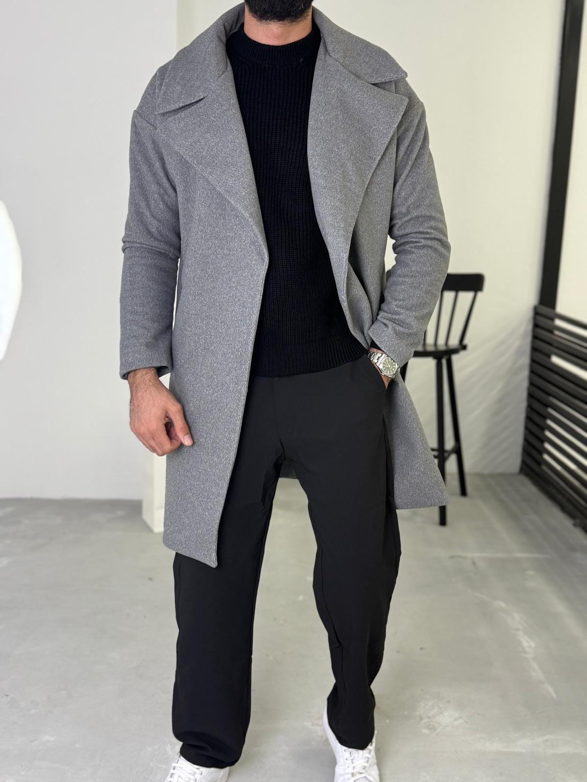 Premium Oversize Kaşe Kaban Gri