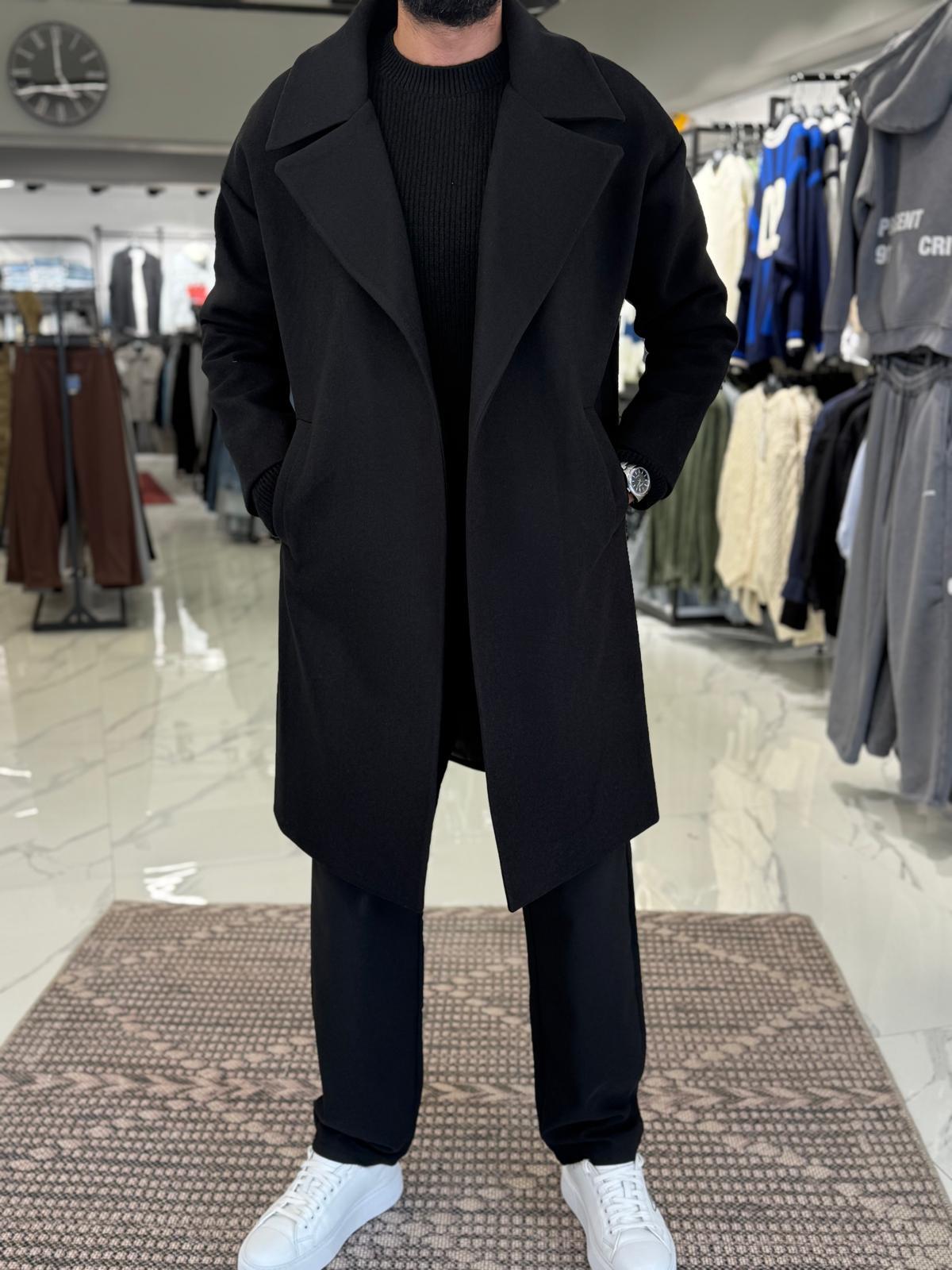 Premium Oversize Kaşe Kaban Siyah