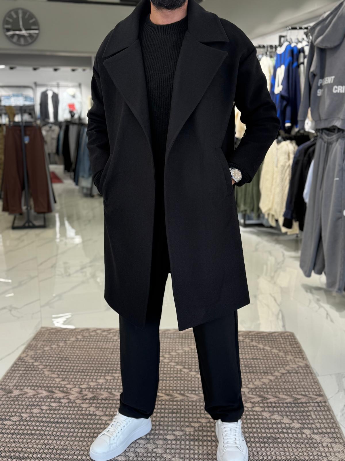 Premium Oversize Kaşe Kaban Siyah