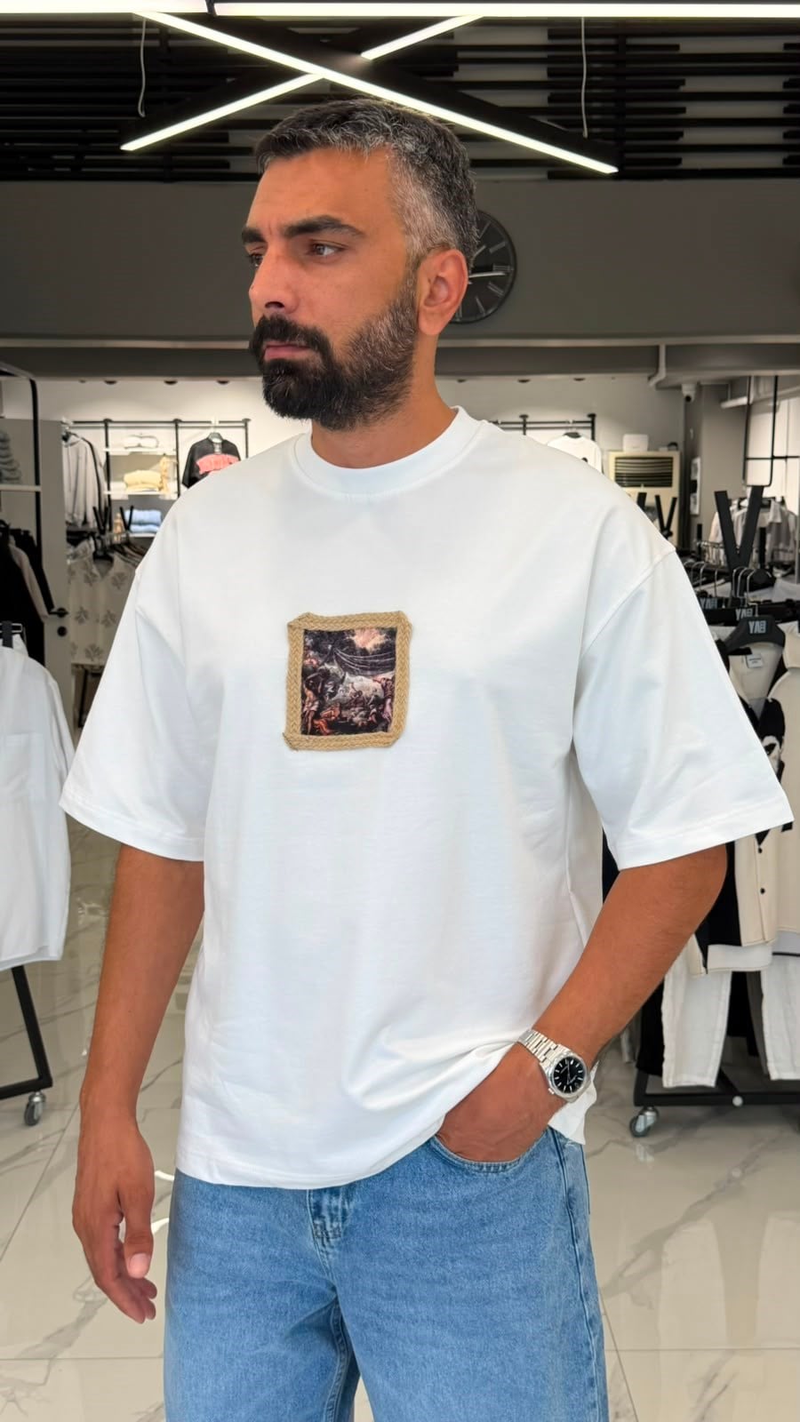 Renaissance Baskılı Tişört Beyaz