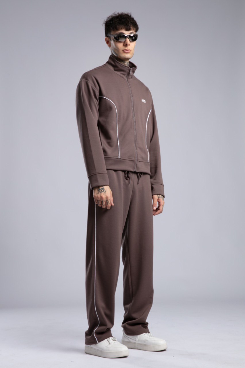 Şerit Detaylı Fermuarlı Sweatshirt Kahve