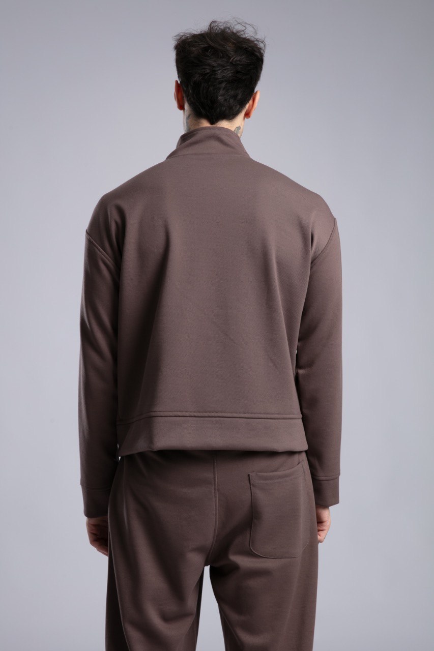 Şerit Detaylı Fermuarlı Sweatshirt Kahve