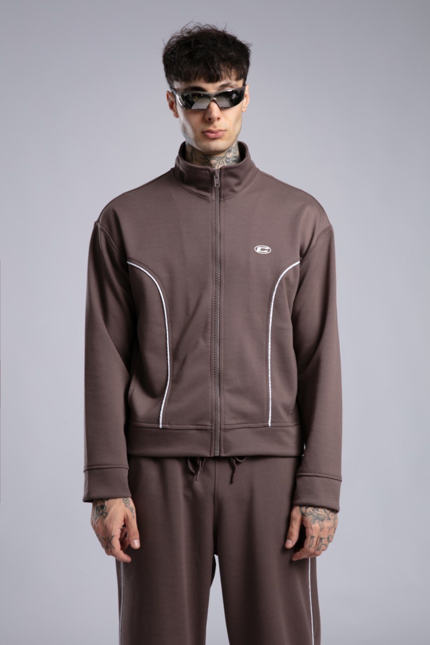 Şerit Detaylı Fermuarlı Sweatshirt Kahve
