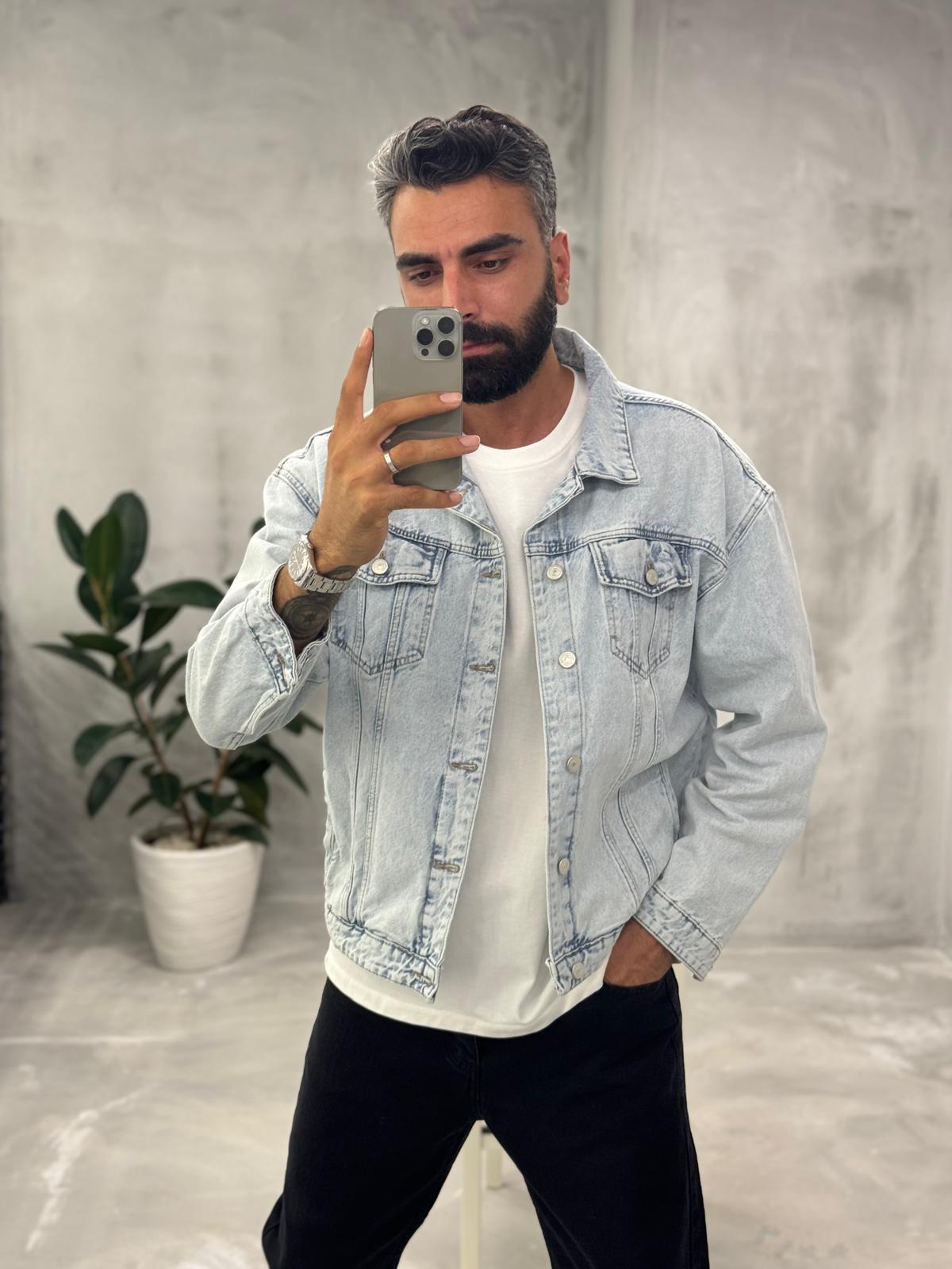Sırt Baskı Detay Kot Ceket