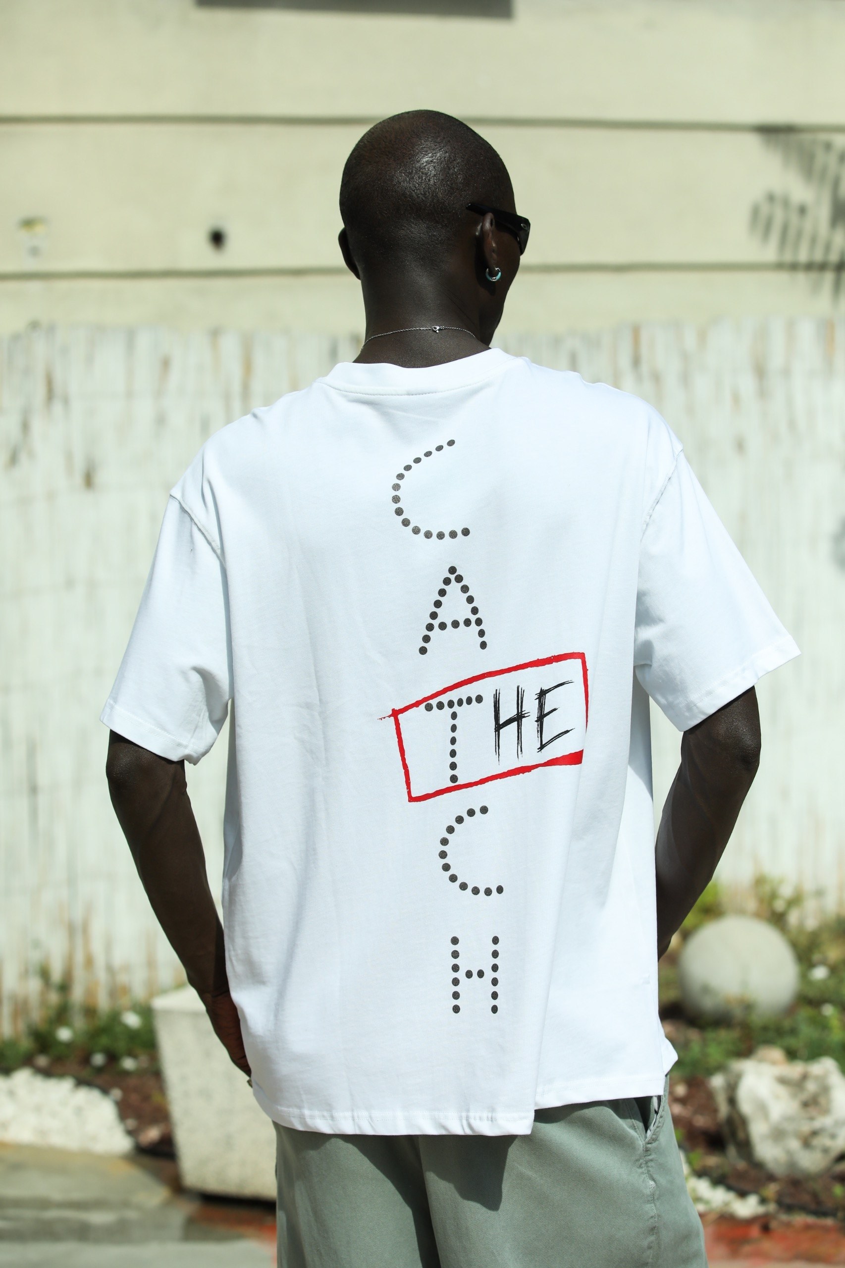 'The Catch' Yıkamalı Oversize T-Shirt Beyaz