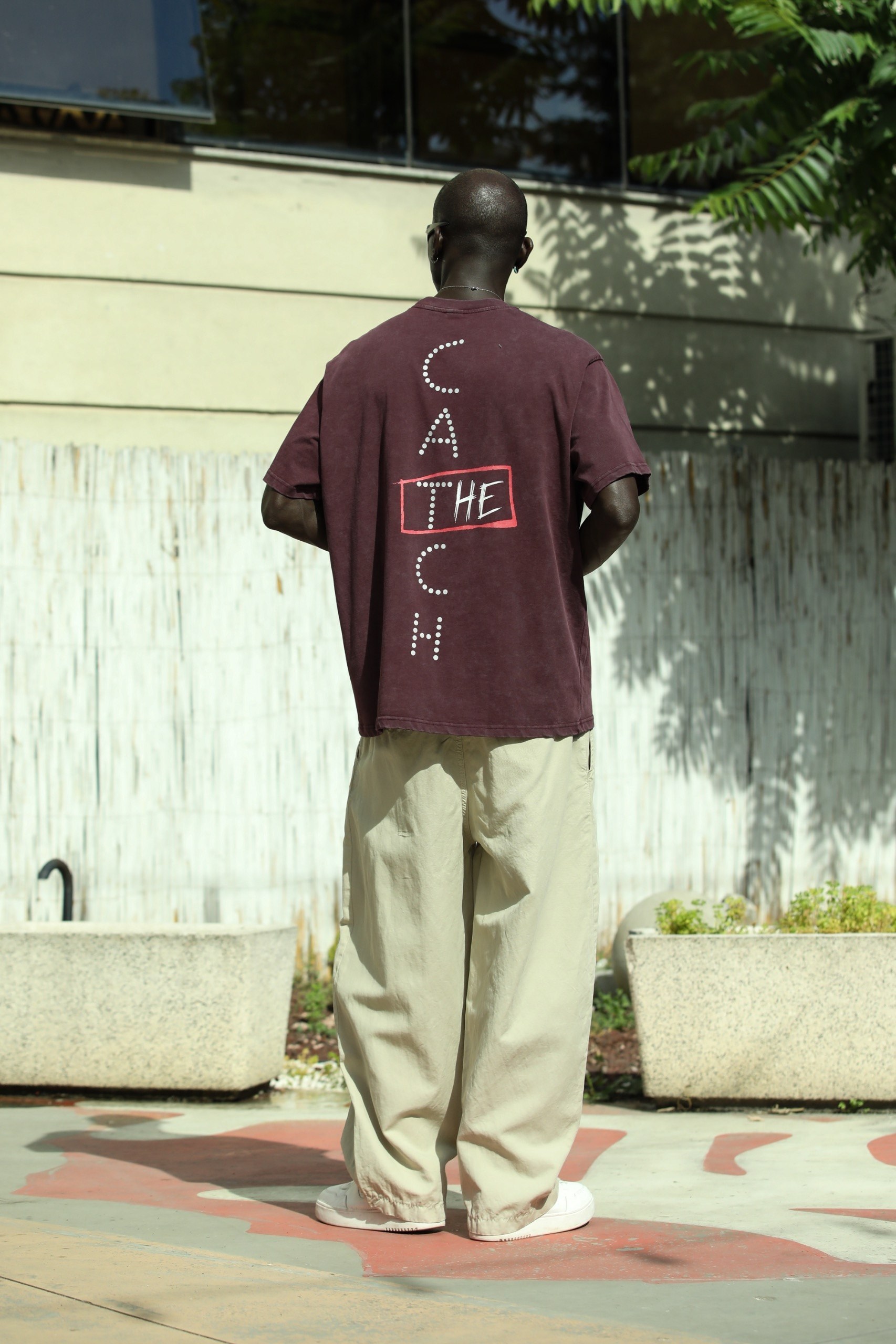 'The Catch' Yıkamalı Oversize T-Shirt Bordo