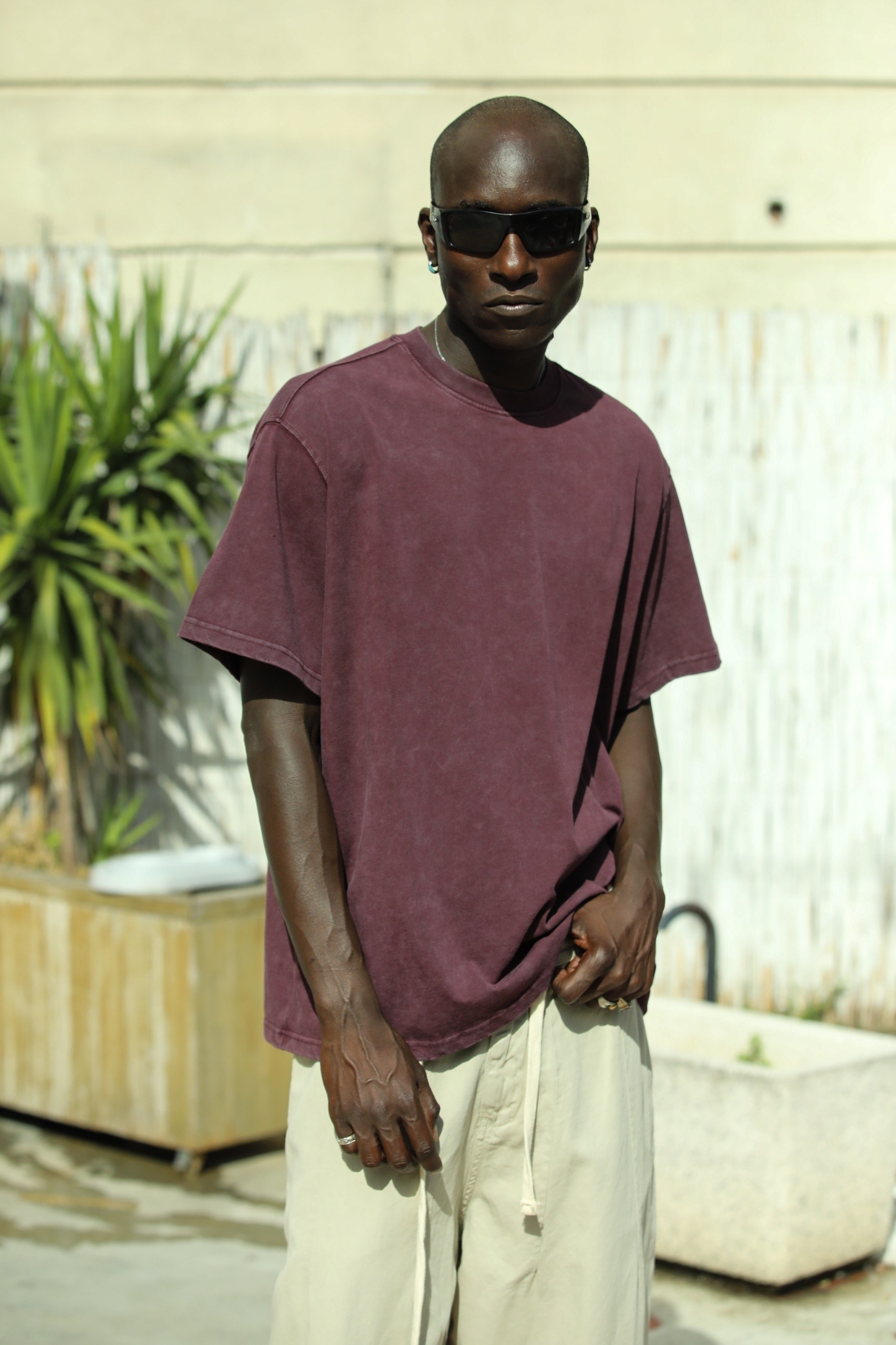 'The Catch' Yıkamalı Oversize T-Shirt Bordo