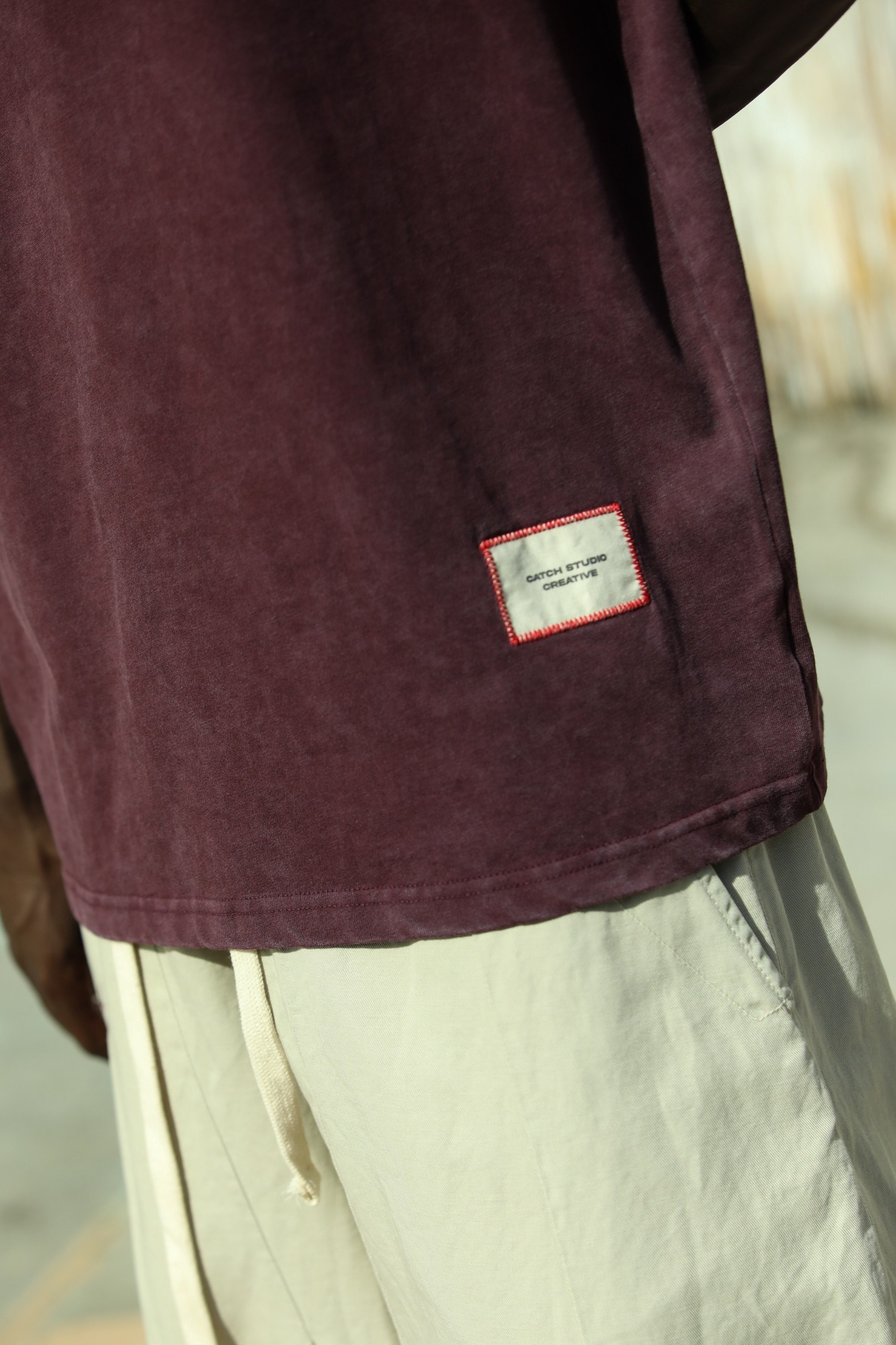 'The Catch' Yıkamalı Oversize T-Shirt Bordo