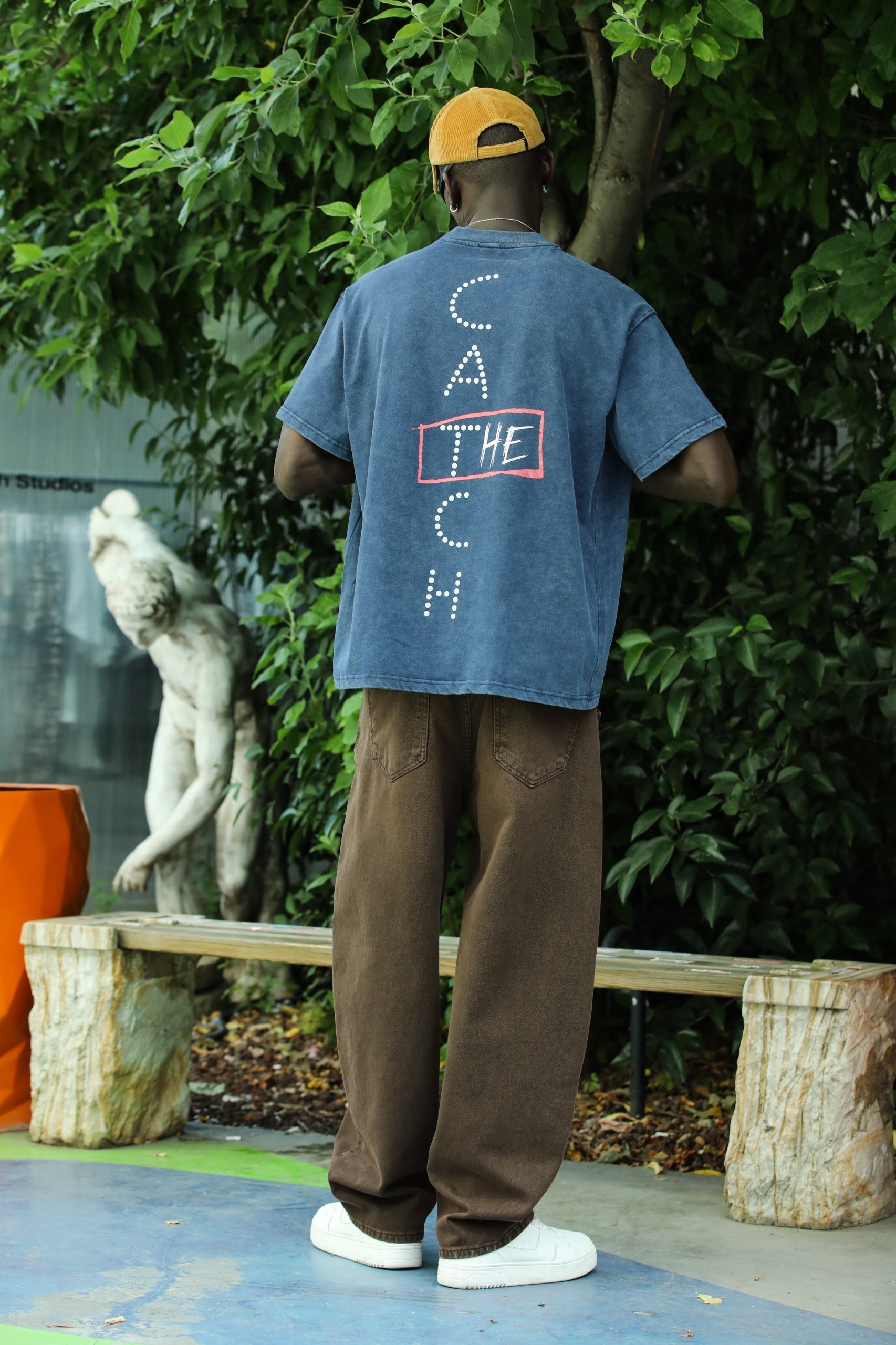 'The Catch' Yıkamalı Oversize T-Shirt Lacivert