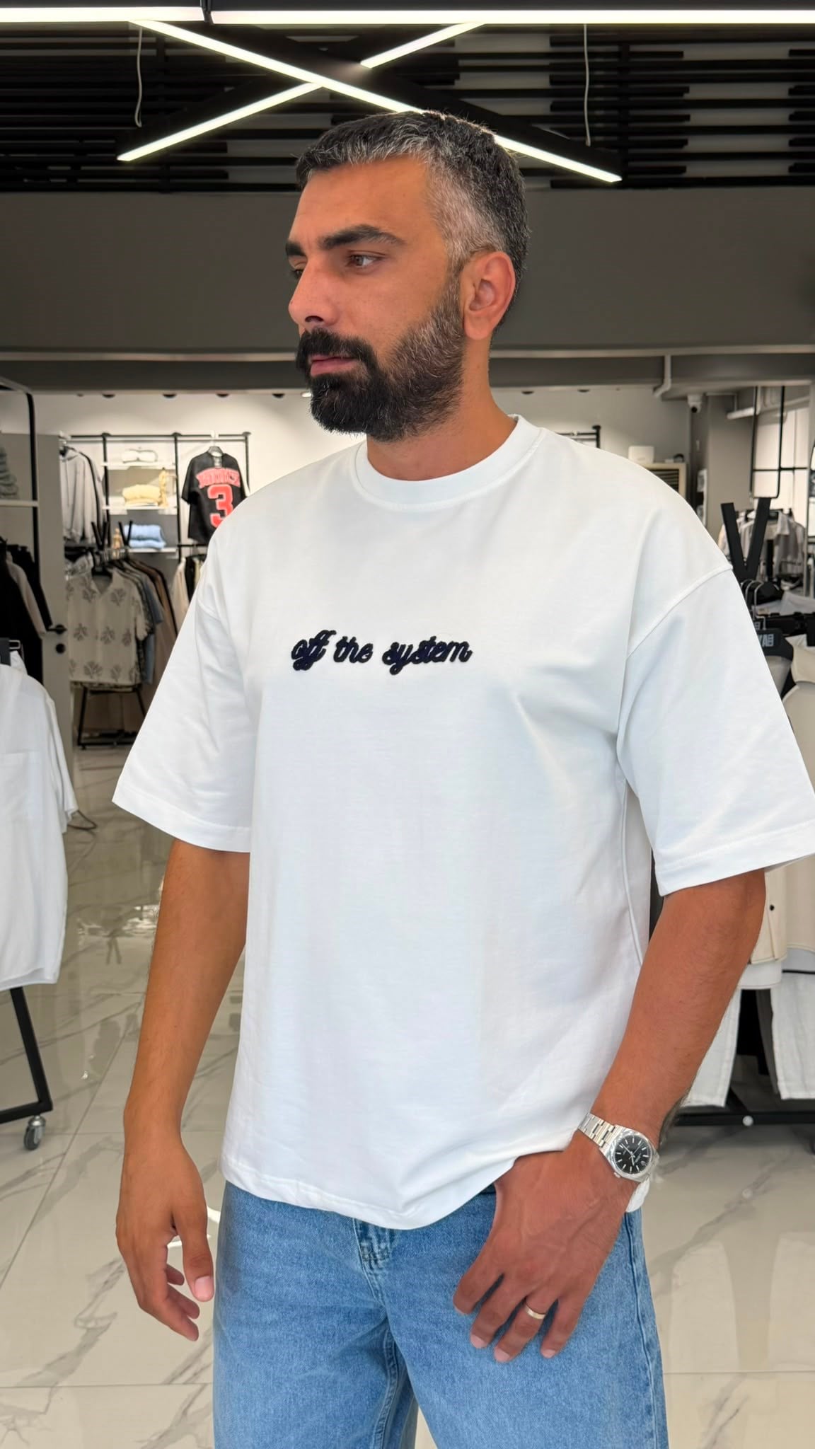 Tiger Line Oversize Tişört Beyaz