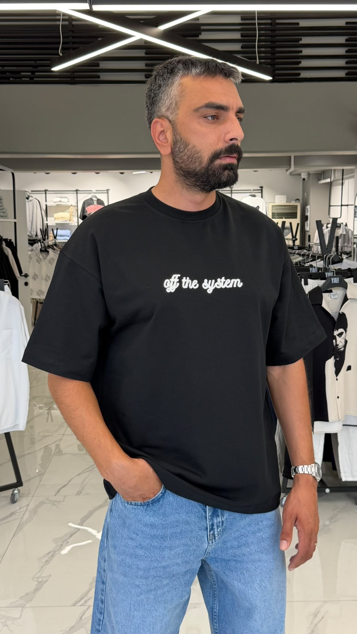 Tiger Line Oversize Tişört Siyah