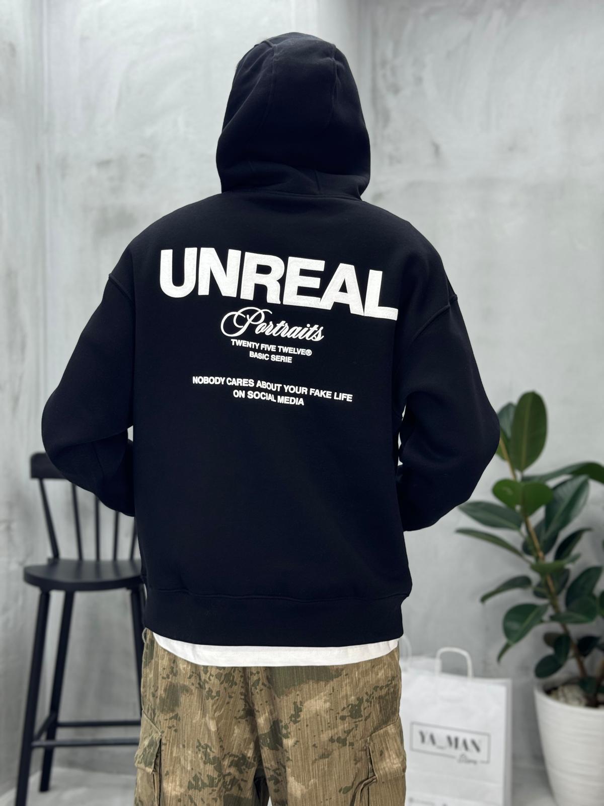 Unreal Baskılı Sweatshirt Siyah